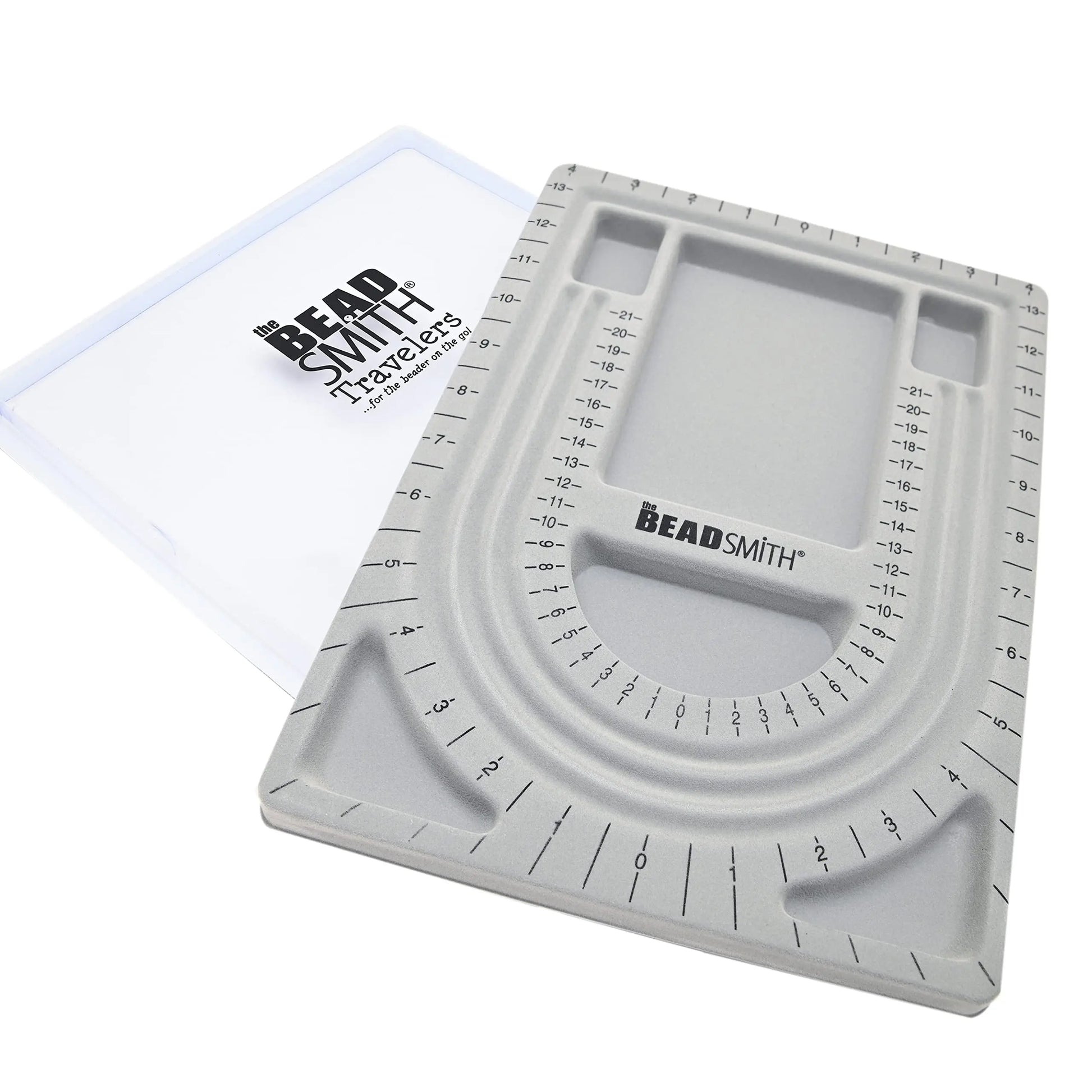 The Beadsmith Bead Board with Cover, Grey Flocked, 3 U-Shaped Channels, 6 Recessed Compartments,13.25H x 9.75L inches, Design Boards for Creating Bracelets, Necklaces and Other Jewelry