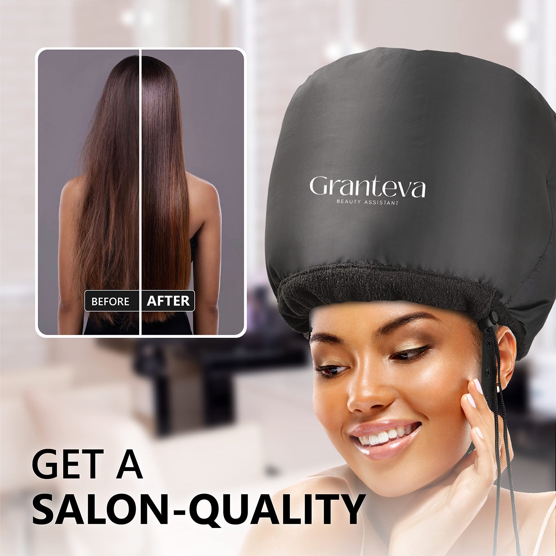Hooded Hair Dryer Attachment w/A Headband Integrated That Reduces Heat Around Ears & Neck - Hair Dryer Hooded Diffuser Cap for Curly, Speeds Up Drying Time, Deep Conditioning At Home - Portable, Large