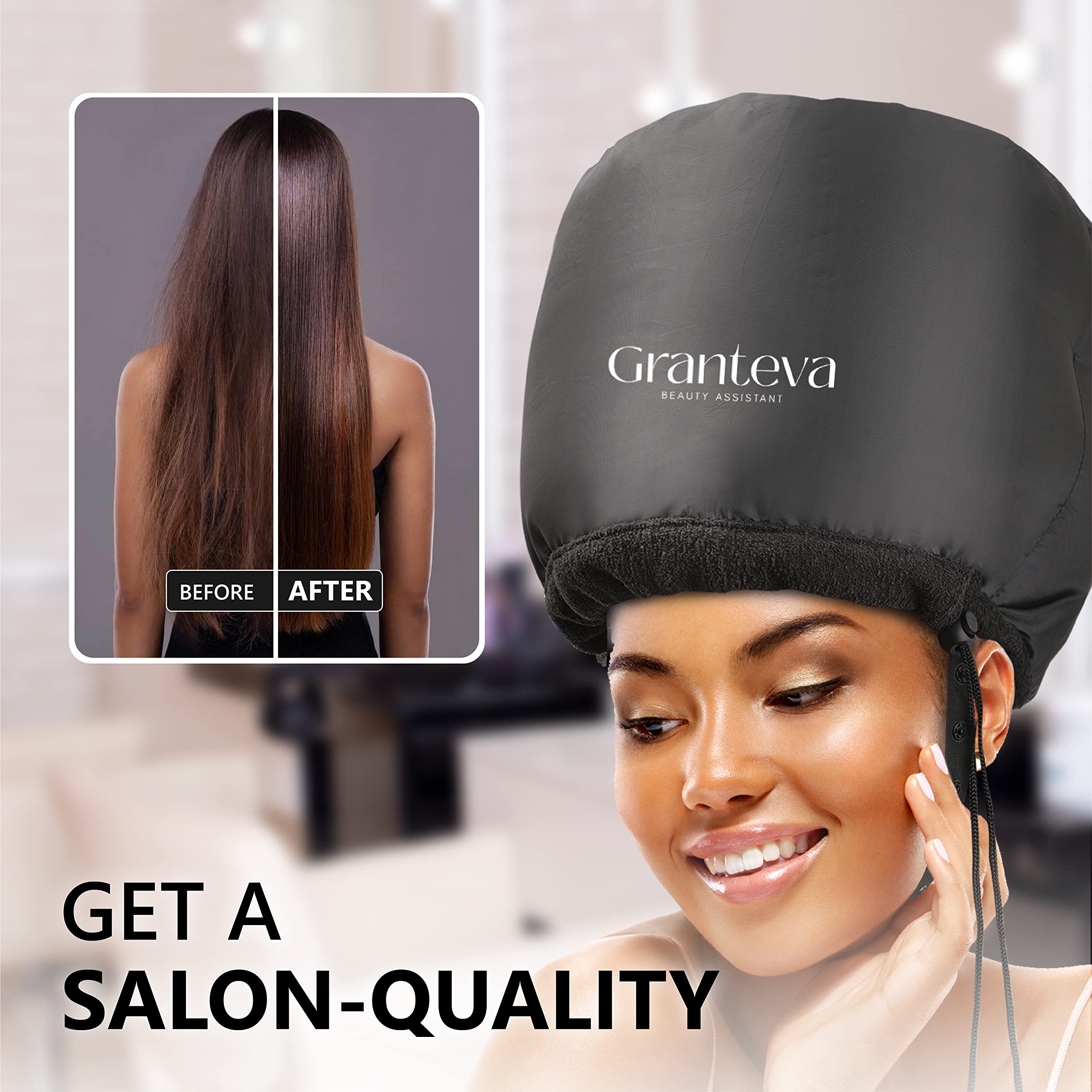 Hooded Hair Dryer Attachment w/A Headband Integrated That Reduces Heat Around Ears & Neck - Hair Dryer Hooded Diffuser Cap for Curly, Speeds Up Drying Time, Deep Conditioning At Home - Portable, Large