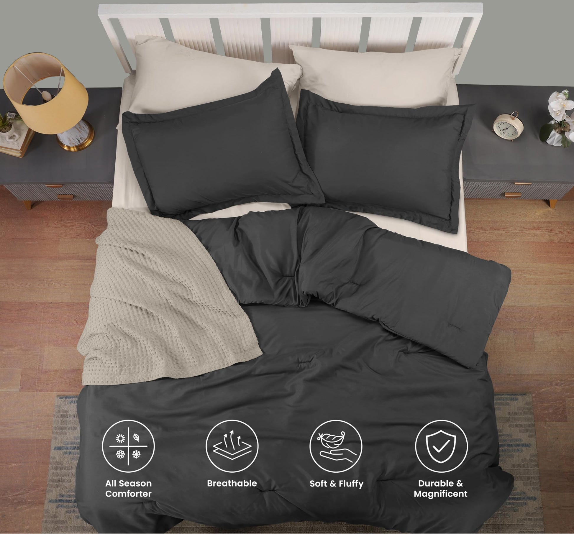 Utopia Bedding Queen Comforter Set Grey, Comforters Queen Size 3 Pieces Bedding Comforters Sets, Down Alternative Soft Bed Set, 1 Comforter (88 x 88 inches) 2 Pillow Shams (20 x 26 inches)