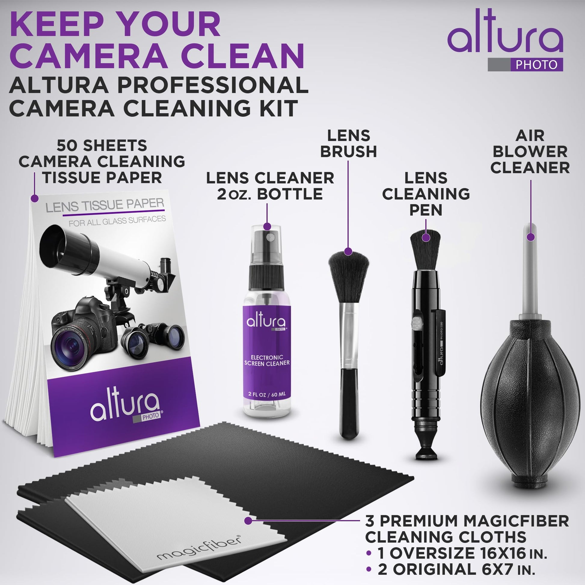 Altura Photo Professional Cleaning Kit for DSLR Cameras and Sensitive Electronics Bundle with 2oz Altura Photo Spray Lens and LCD Cleaner - Camera Accessories & Photography Accessories