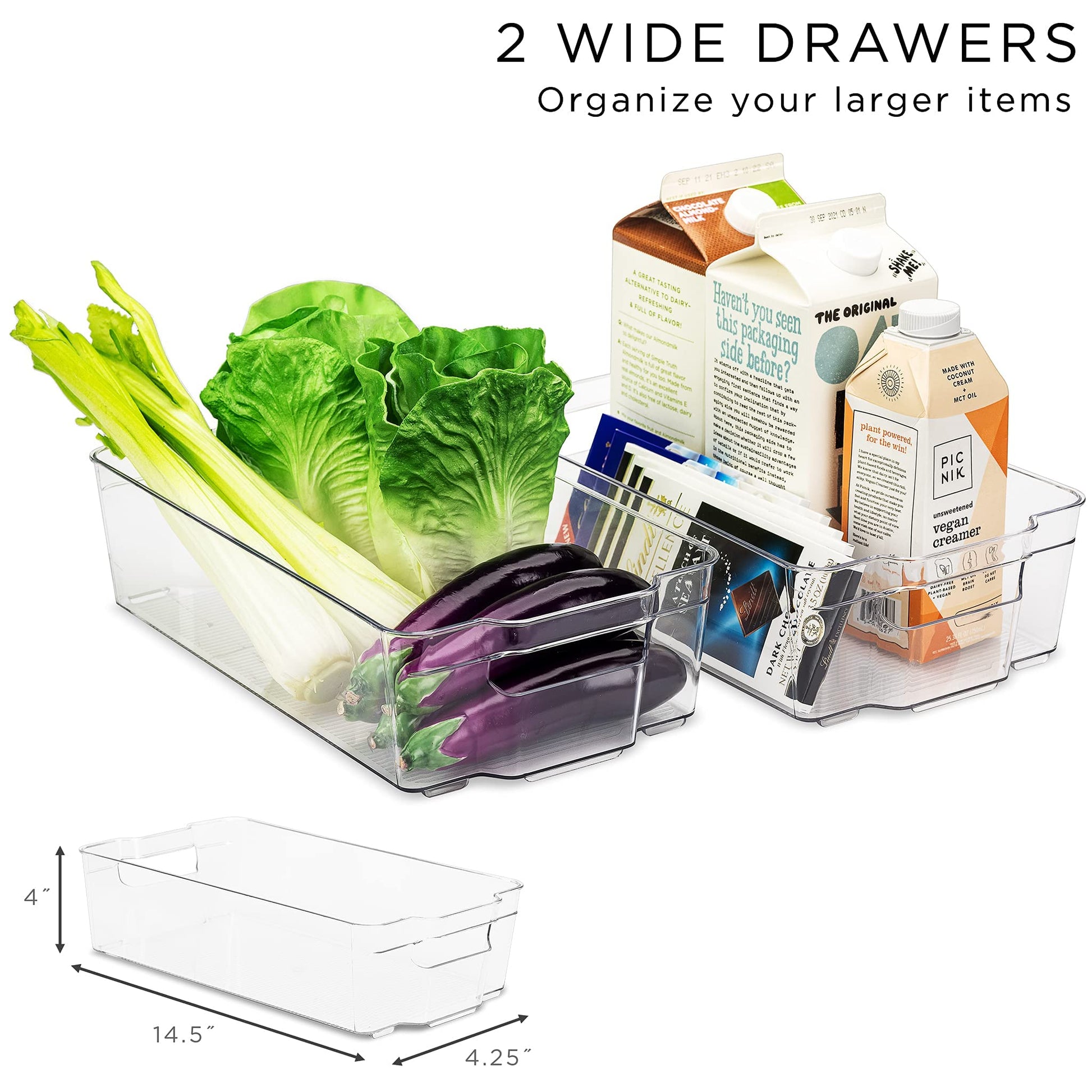 Sorbus Refrigerator Organizers and Storage Bins Set of 6 – Includes 2 Wide Bins, 2 Narrow Bins, Soda Can Organizer, and 14 Egg Holder – Clear Fridge Organizer Bins for