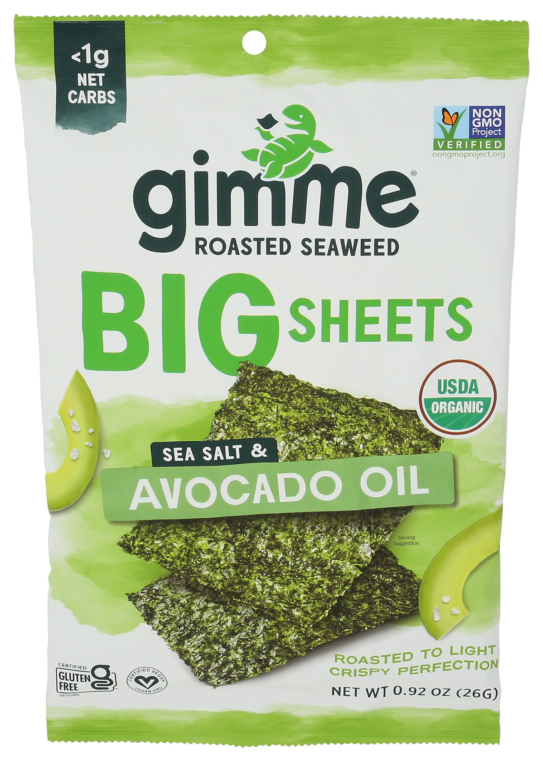 Gimme Organic Gerösteter Seetang mit Avocadoöl und Meersalz, 26 g