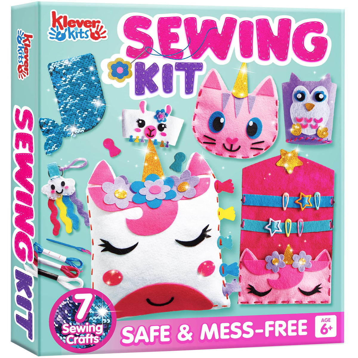Klever Kits 7 Nähprojekte – Mein erstes Kindernähset – Einfache DIY-Bastelarbeiten für Mädchen, Bastelsets, Geburtstagsgeschenke für Kinder ab 6 Jahren, Einhorn- und Meerjungfrauenkissen