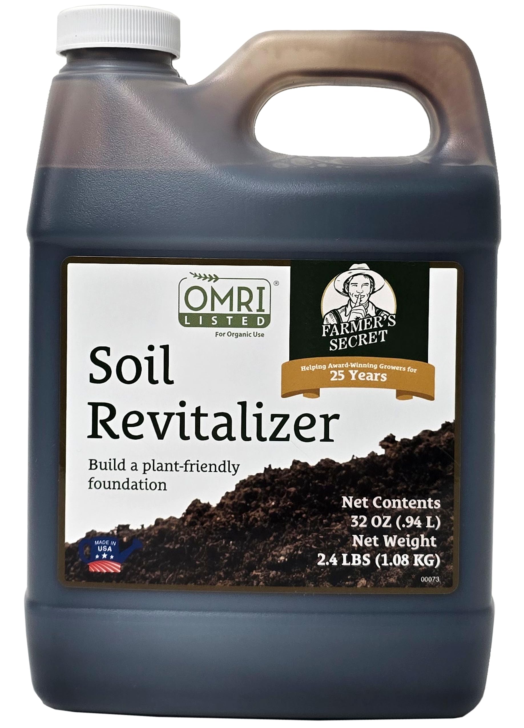 Farmer's Secret Soil Revitalizer (32oz) - Organic (OMRI Listed) Dirt Health Booster - Liquid Compost Soil Amendment - Activated Humic Acid - Great for Fall Application