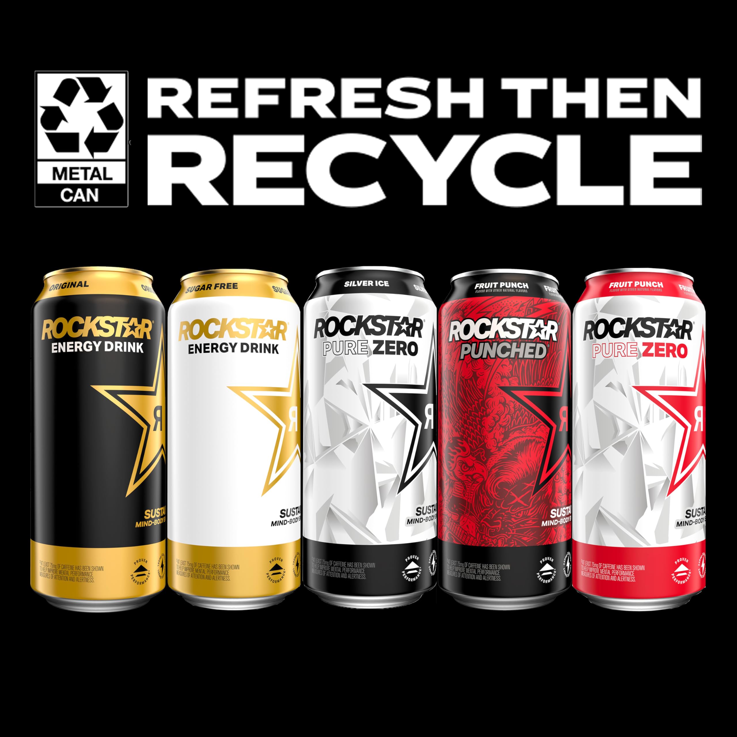 Rockstar Pure Zero Energy Drink, Silver Ice, 0 Sugar, with Caffeine and Taurine, 16oz Cans (Pack of 12) (Packaging May Vary)