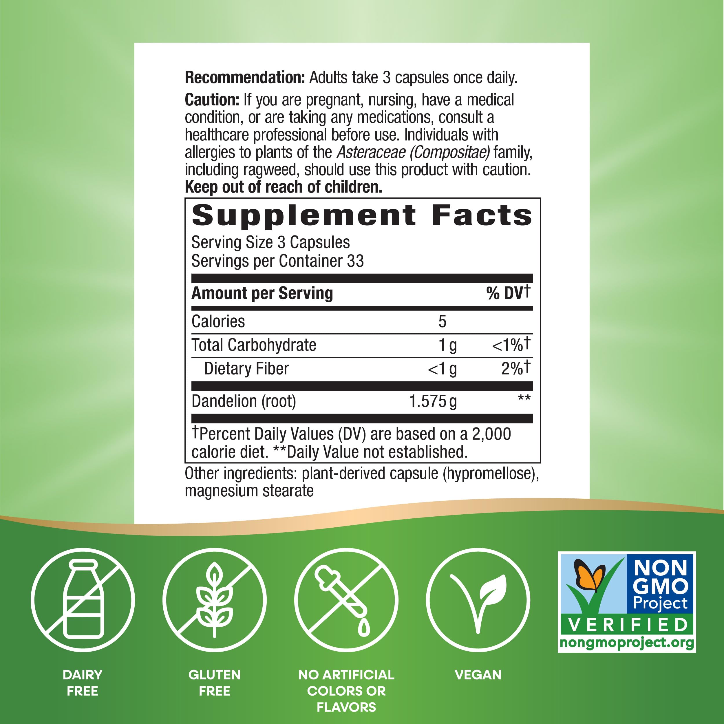 Nature's Way Dandelion Root, Traditional Diuretic Herb*, Vegan Dandelion Root Capsules, 100 Count (Packaging May Vary)