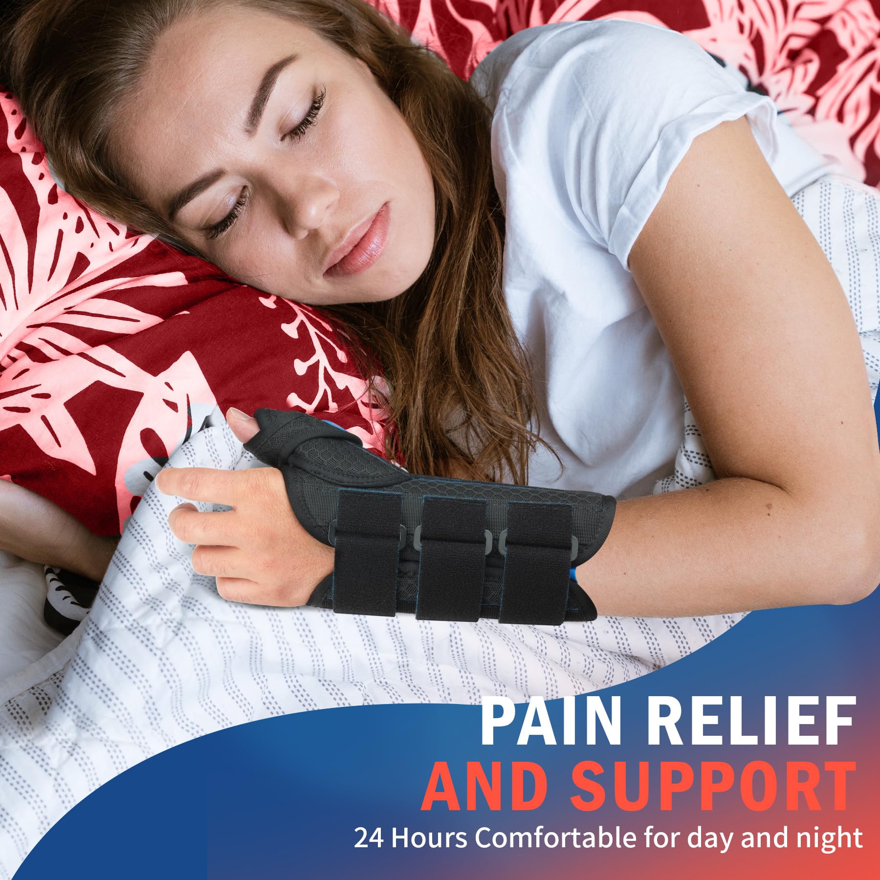 FEATOL Carpal Tunnel Wrist Brace Night Support, Thumb Spica Splint Right Hand for De Quervains Tenosynovitis, Tendonitis, Wrist Brace With Thumb Support-Small/Medium-Women & Men, Black