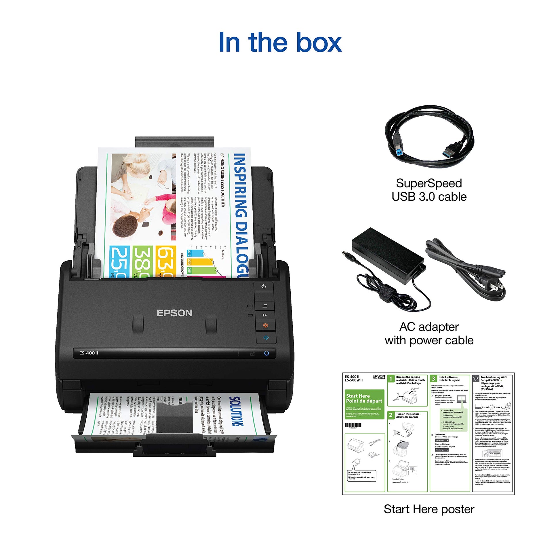Epson Workforce ES-400 II Color Duplex Desktop Document Scanner for PC and Mac, with Auto Document Feeder (ADF) and Image Adjustment Tools, ES-400 II