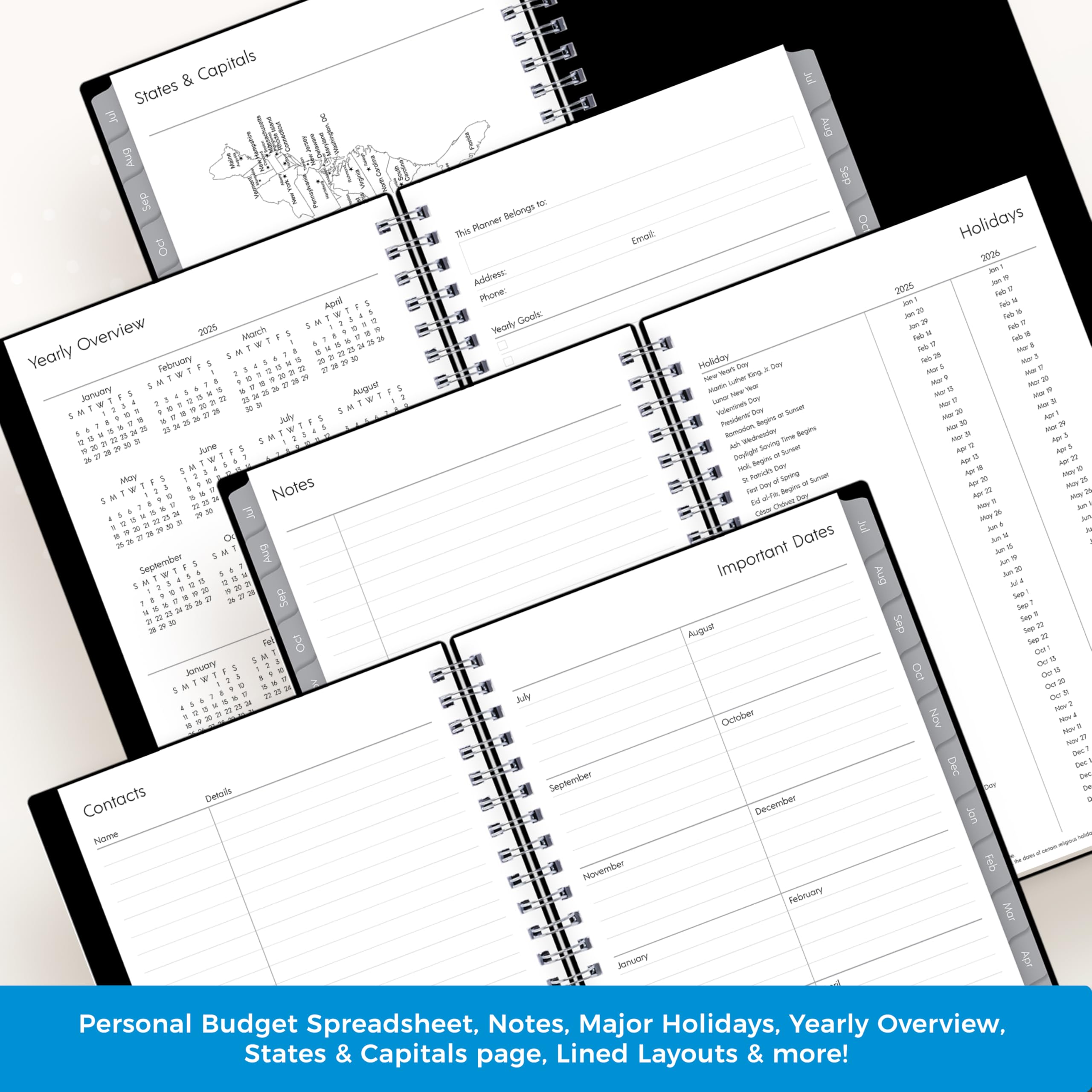 Blue Sky 2025-2026 Weekly and Monthly Academic Year Planner Calendar, July 2025 - June 2026, 5" x 8", Flexible Cover, Wirebound, Laminated Tabs, Enterprise (Enterprise 2025-2026, 5" x 8")