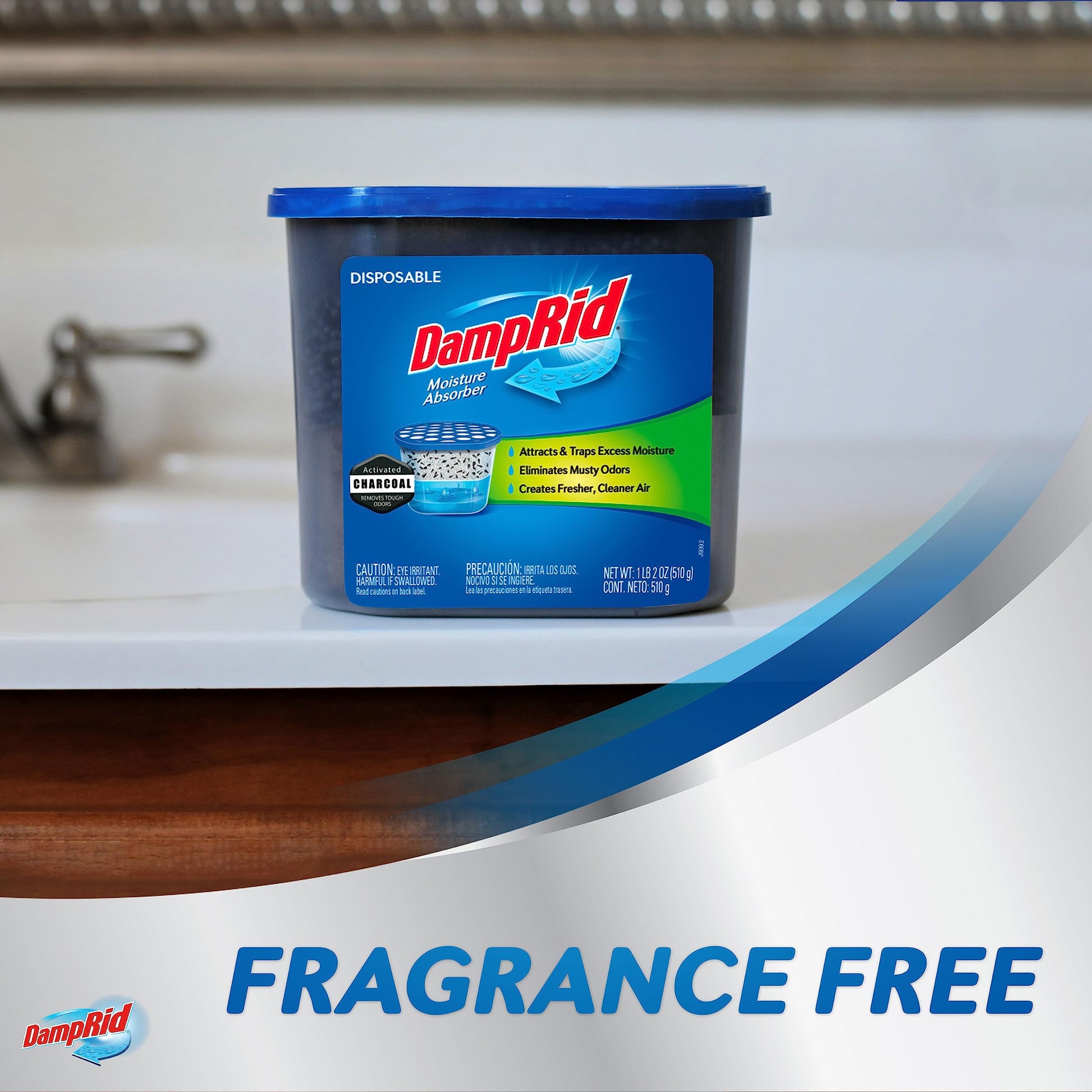DampRid Fragrance Free Disposable Moisture Absorber with Activated Charcoal, 18 oz (Pack of 3) Moisture Absorber & Odor Remover, Lasts Up To 60 Days, No Electricity Required