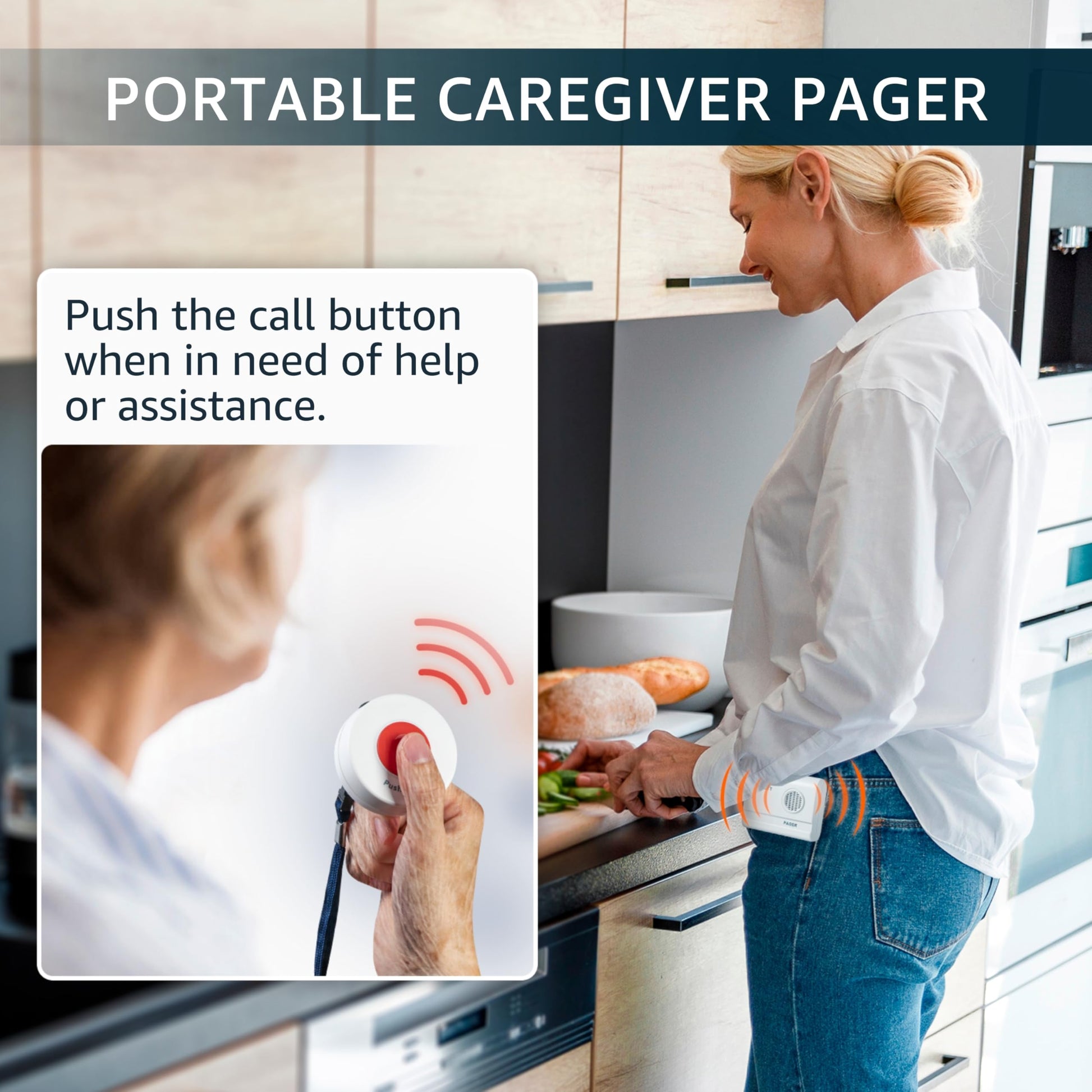 SYNLETT Caregiver Pager Wireless Call Buttons for Elderly Monitoring SOS Alert System Portable Alarm for Nurse Call Seniors Patients Emergency Home