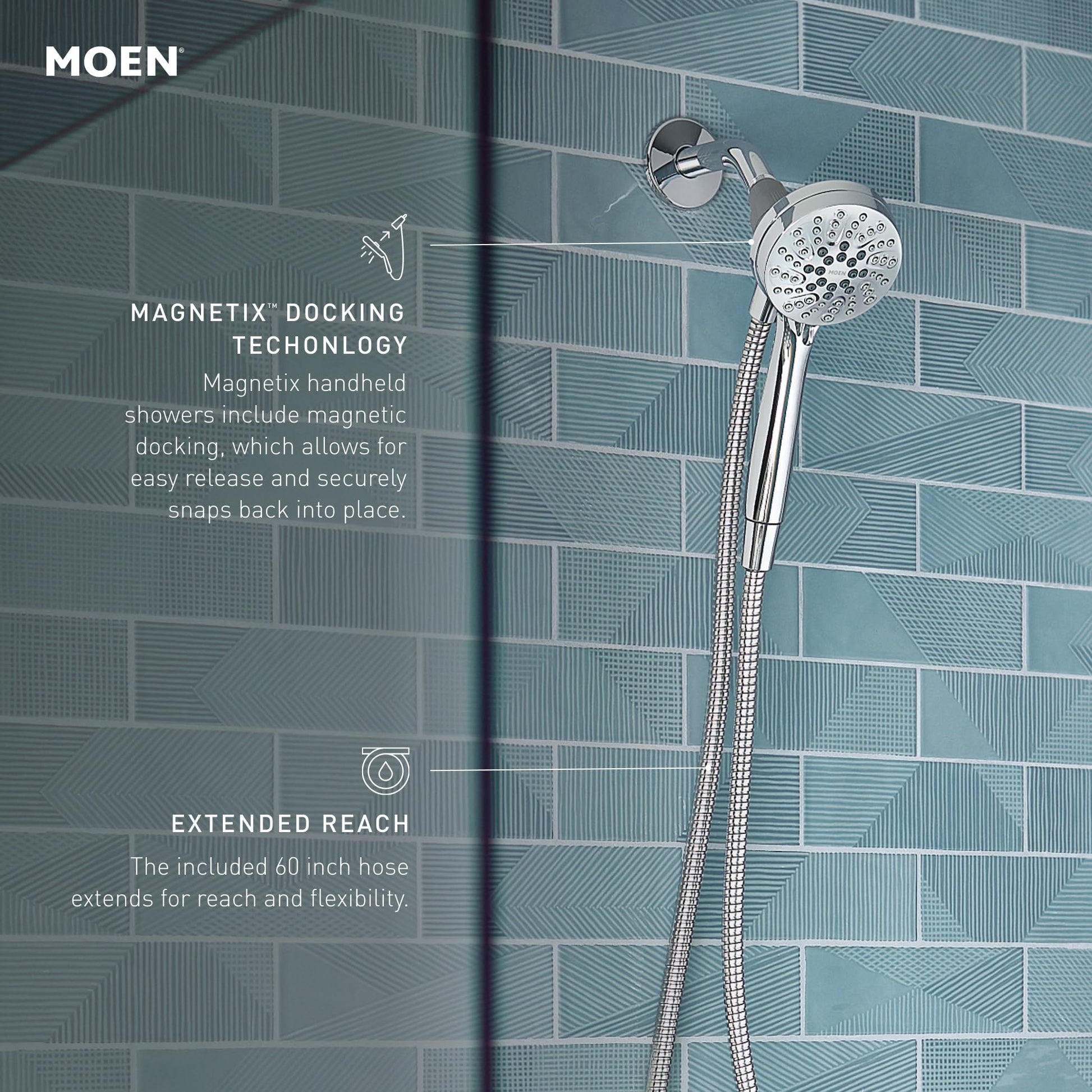 Moen Engage Magnetix Shower Head with Handheld Sprayer, 6 Handheld Shower Head Spray Functions, Spot Resist Brushed Nickel Finish, 26100EPSRN