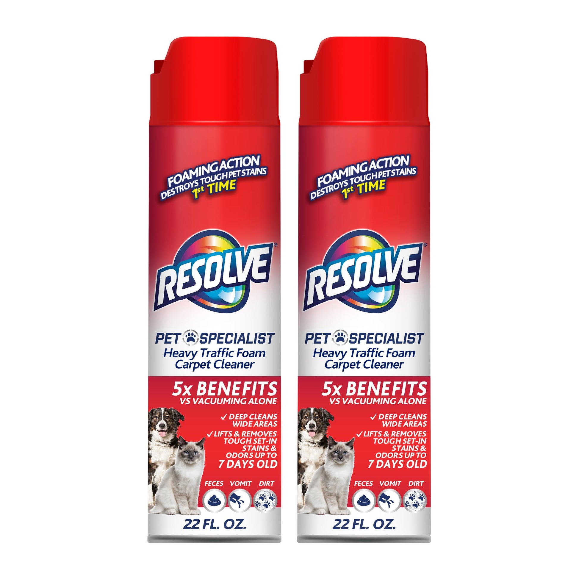 Resolve Pet Specialist Heavy Traffic Foam, Carpet Cleaner, Pet Stain And Odor Remover, Carpet Cleaner Solution, 2 Pack Of 22oz