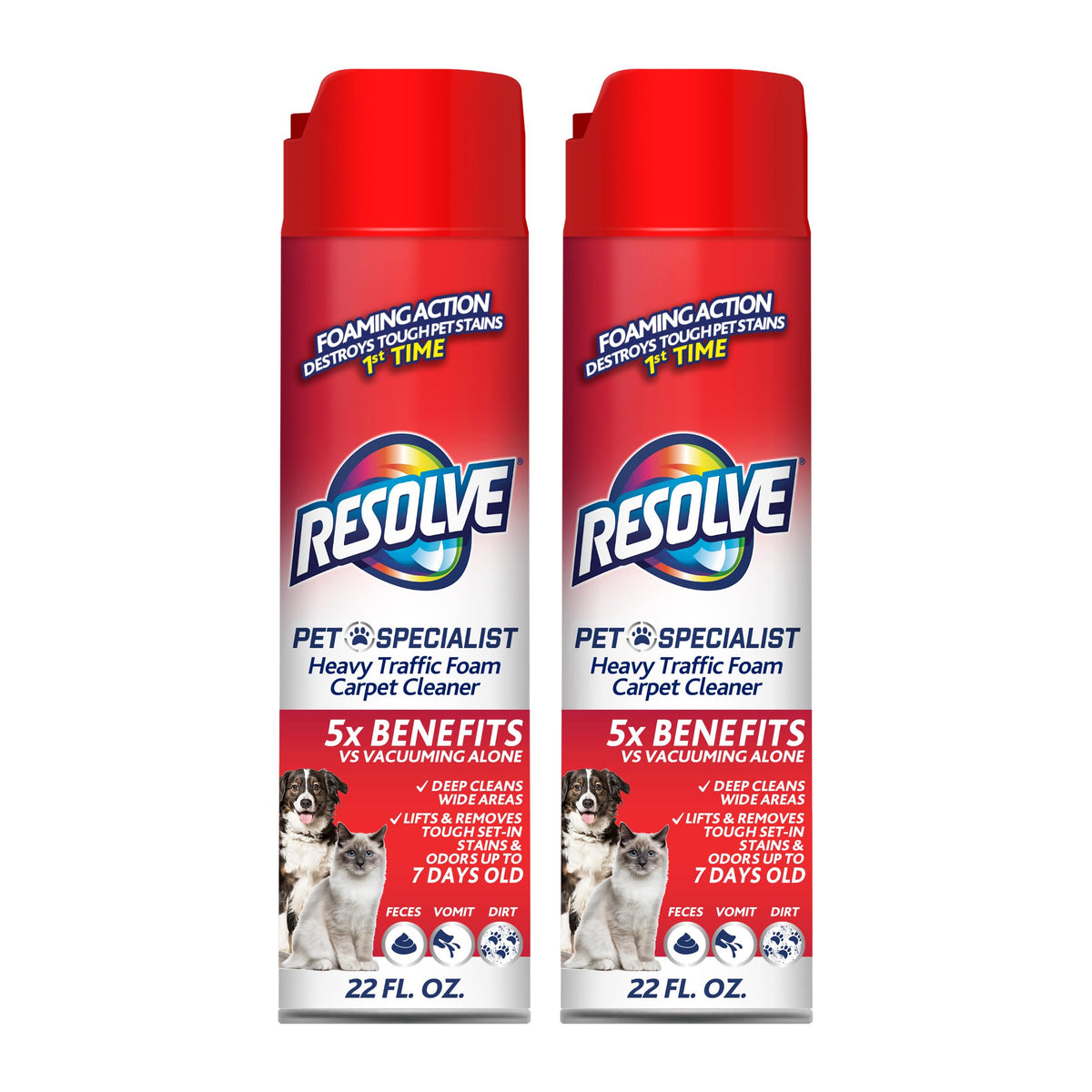Resolve Haustier-Spezialist Schaum für starke Verschmutzungen, Teppichreiniger, Flecken- und Geruchsentferner für Haustiere, Teppichreiniger-Lösung, 2er-Pack mit 650ml