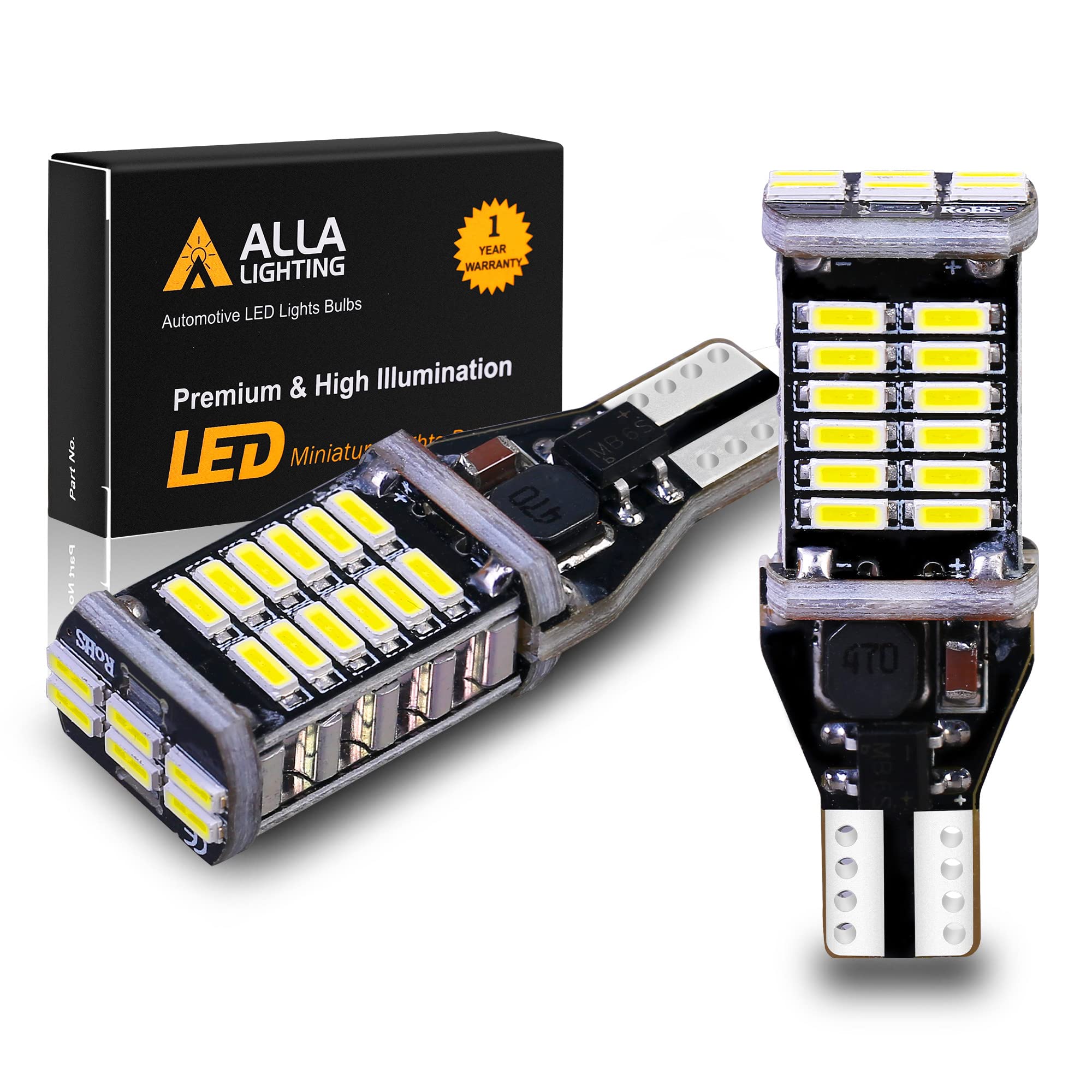 مصابيح LED للاضاءة الخلفية للرجوع للخلف من ألا لايتنج 912 921، لون أبيض زينون 6000 كلفن، CAN-BUS 4014 30-SMD T10 T15 906 W16W 921K 922، إضاءة احتياطية 360 درجة، بديل أضواء الصندوق الخلفي، ساطعة للغاية