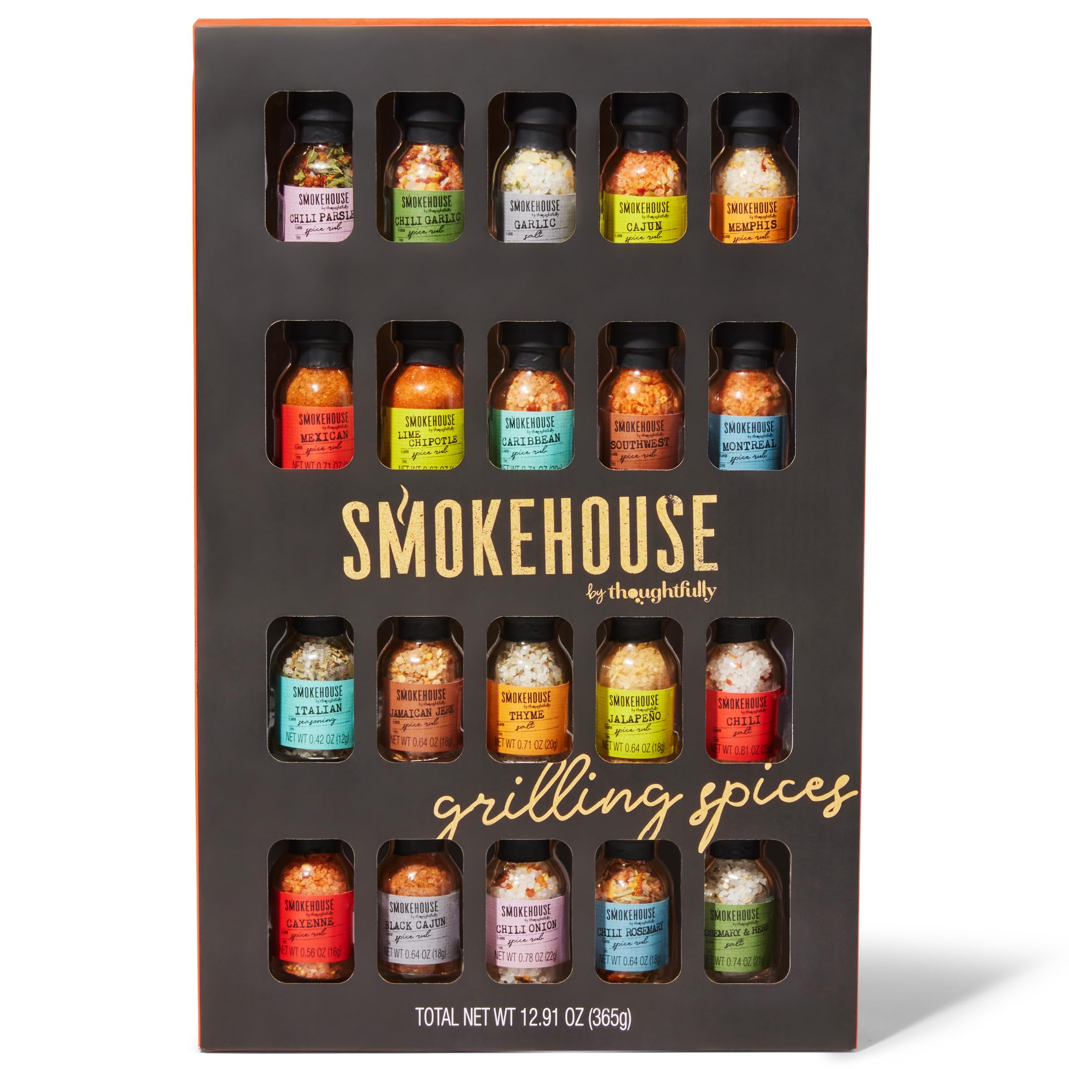 Smokehouse by Thoughtfully Ultimatives Grillgewürz-Set, Grillgewürz-Geschenkset, Geschmacksrichtungen wie Chili-Knoblauch, Rosmarin und Kräuter, Limetten-Chipotle, Cajun-Gewürz und mehr, 20er-Pack
