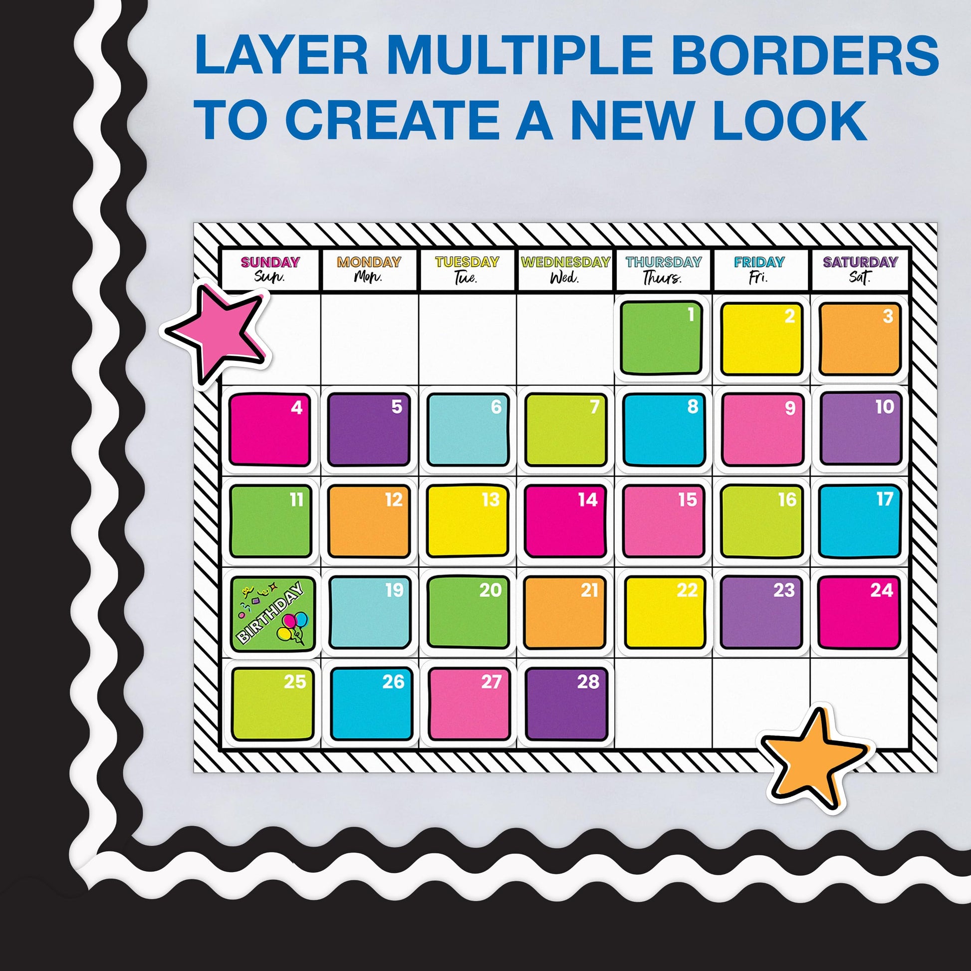 Carson Dellosa 65Ft of Black Bulletin Board Borders, 1 Roll of Scalloped Trim for Rolling Whiteboard, Cork and Posterboard, Party, Office Decorations, and Classroom Decor
