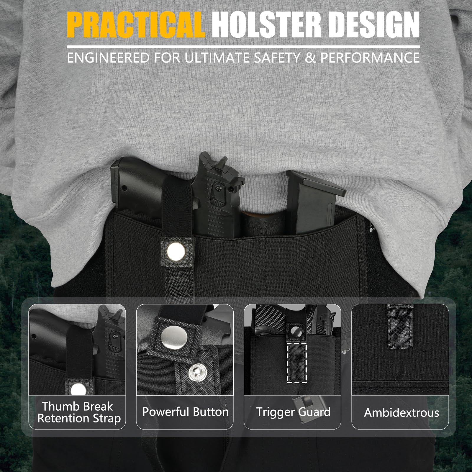 Mostcomtac Belly Band Holster for Men & Women - Comfortable Carry Gun Holster for 9MM and 380 with Breathable Neoprene, Fits Glock 19 17 42 43 43x, Taurus, Ruger LCP, S&W M&P Shield for Most Handguns