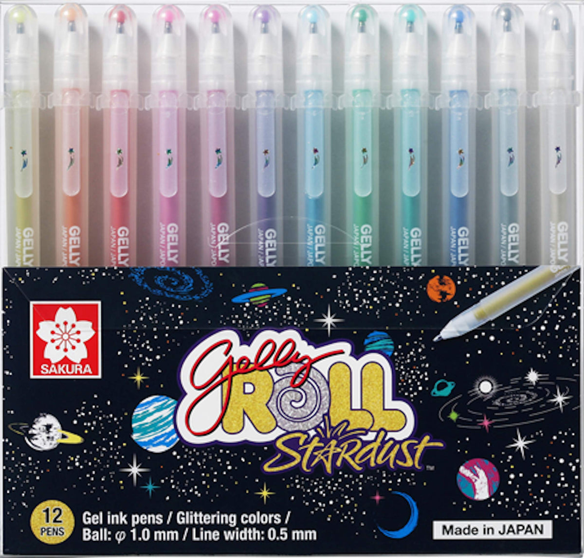 SAKURA Gelly Roll Stardust (Hergestellt in Japan) [Limitierte Auflage] Geltintenstift-Set - Kräftig glitzernd, funkelnd & verschiedene Farben, 12 Stifte