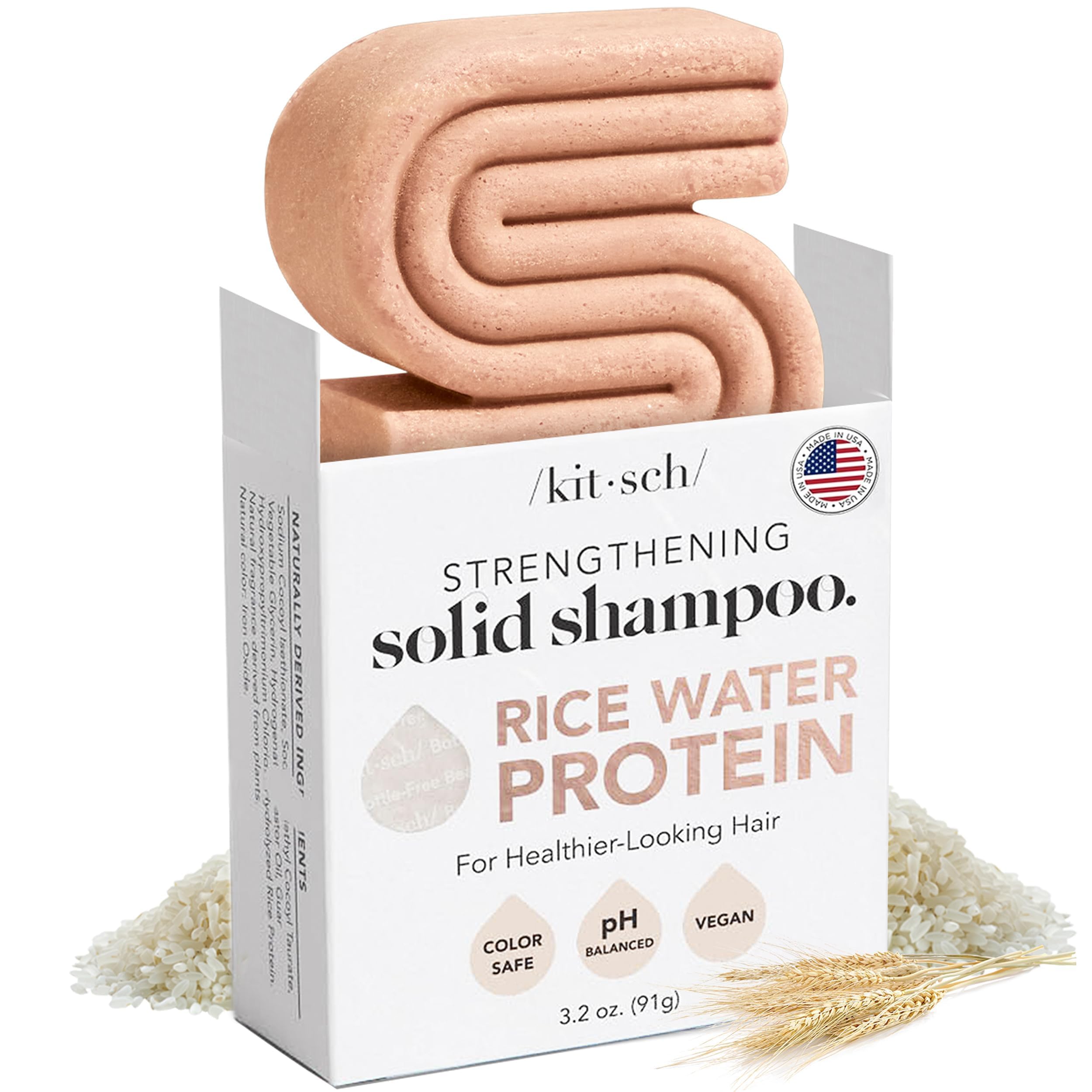 Kitsch Rice Water Shampoo Bar – Dry Hair Shampoo & Soap Bar for Hair Care & Hair Growth – Women and Mens Shampoo – Strengthens Damaged Hair – Vegan, Paraben, Silicone & Sulfate-Free – 3.2 oz