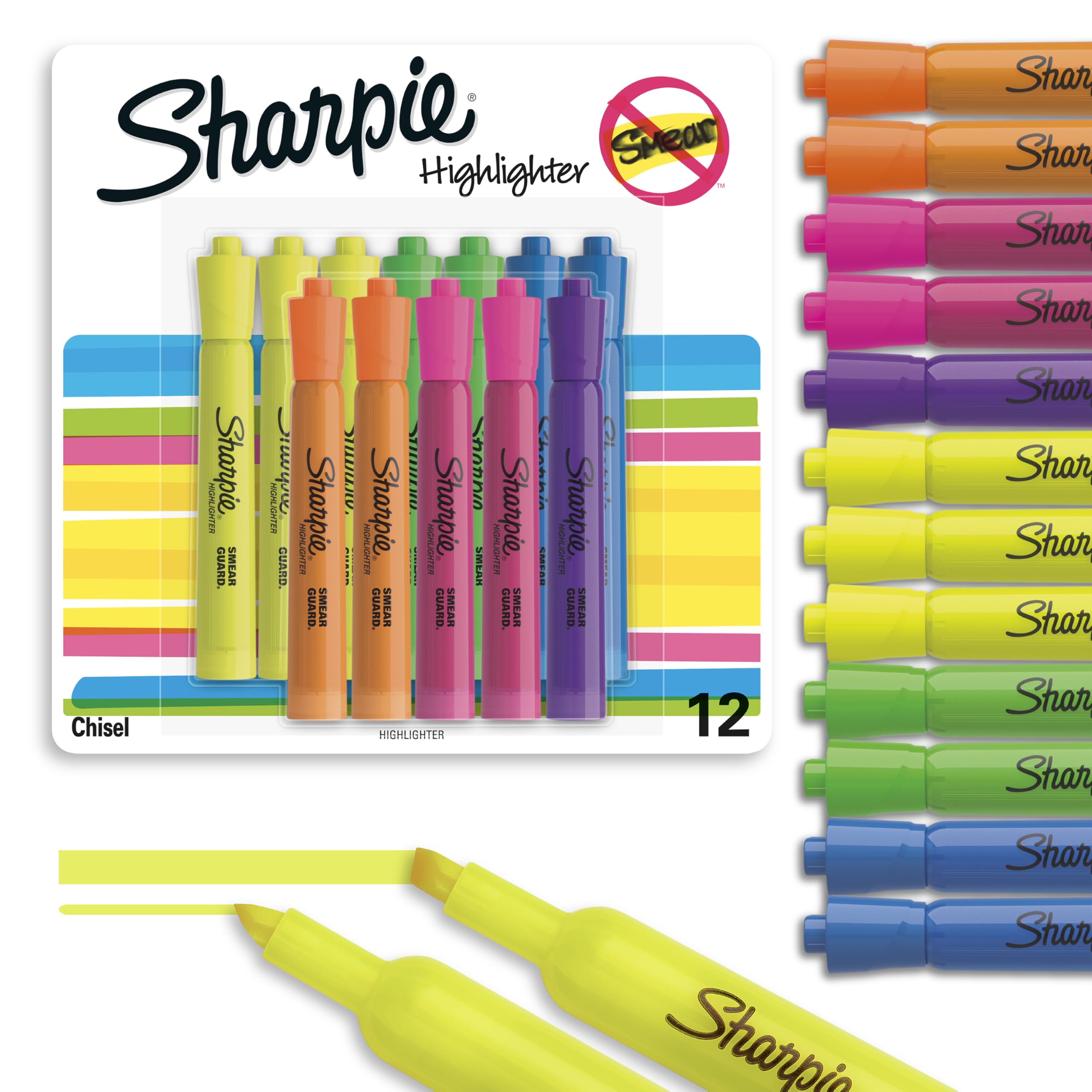 Sharpie Tank Style Highlighters Chisel Tip Fluorescent Highlighter Marker Set Office And Teacher Supplies Assorted 12 Count
