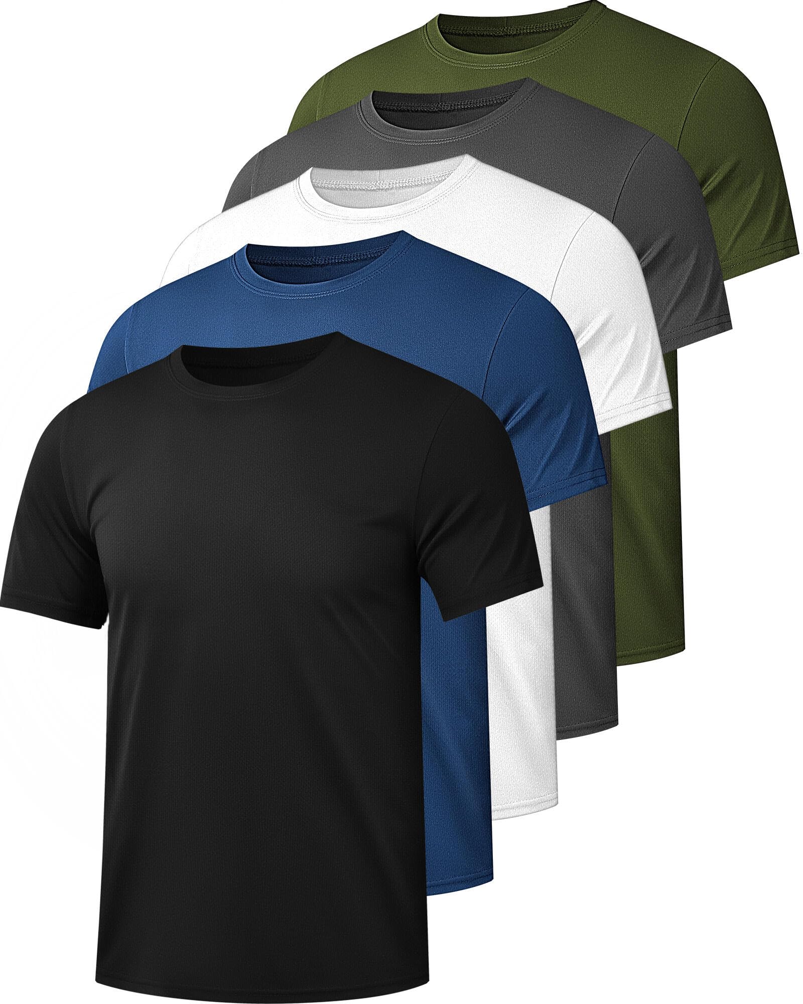 Kinglaman Mesh Workout Shirts for Men Dry Fit Gym Shirts Quick Dry Athletic Short Sleeve Sports T-Shirt Moisture Wicking 1 Black 1 Gray 1 White 1 Blue 1 Green Large