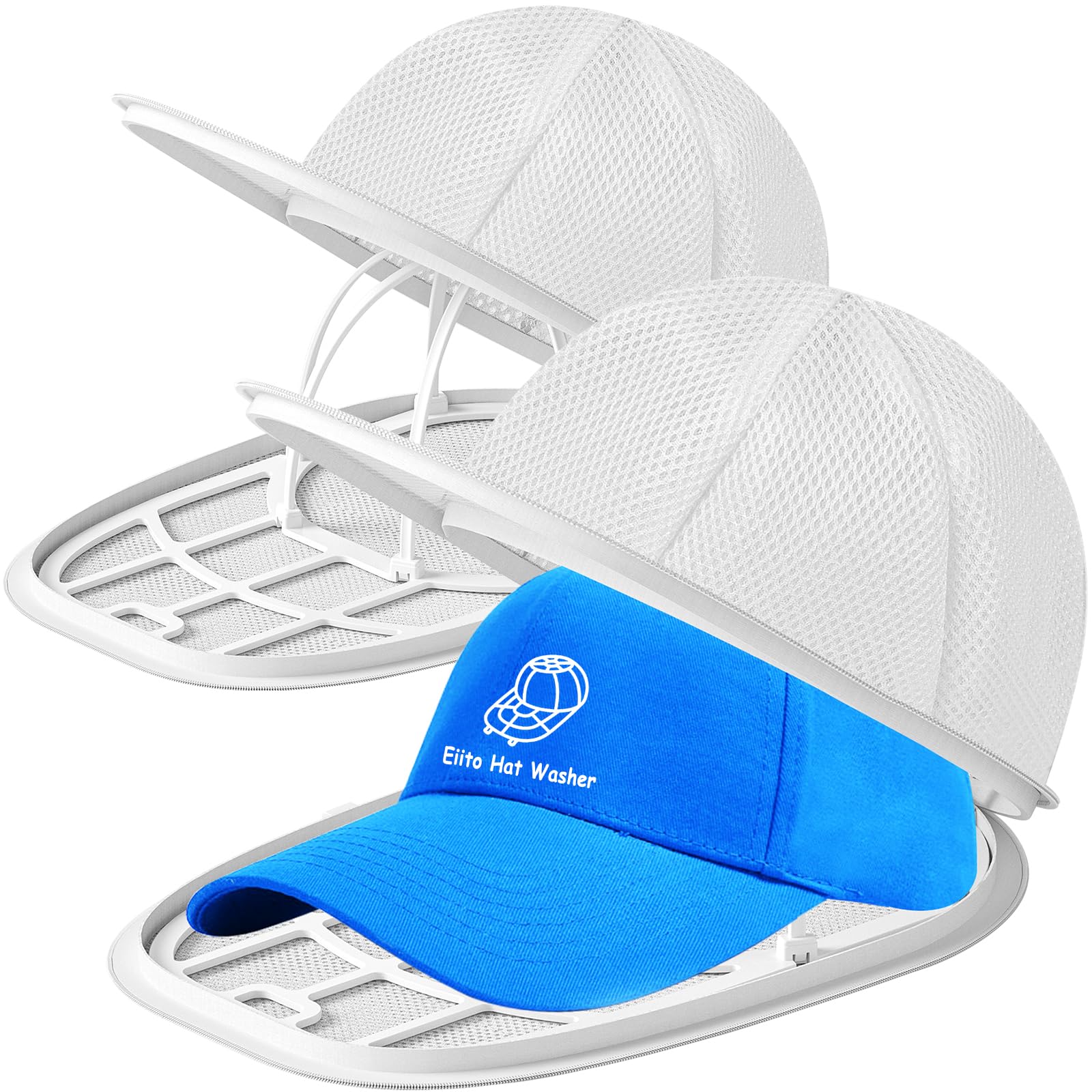 Hat Washer Cage Hats Cleaner, Hat Washer for baseball caps for Washing Machine or Dishwasher, Ball Cap Washer Frame for Flat & Curved Hats.2-Pack White