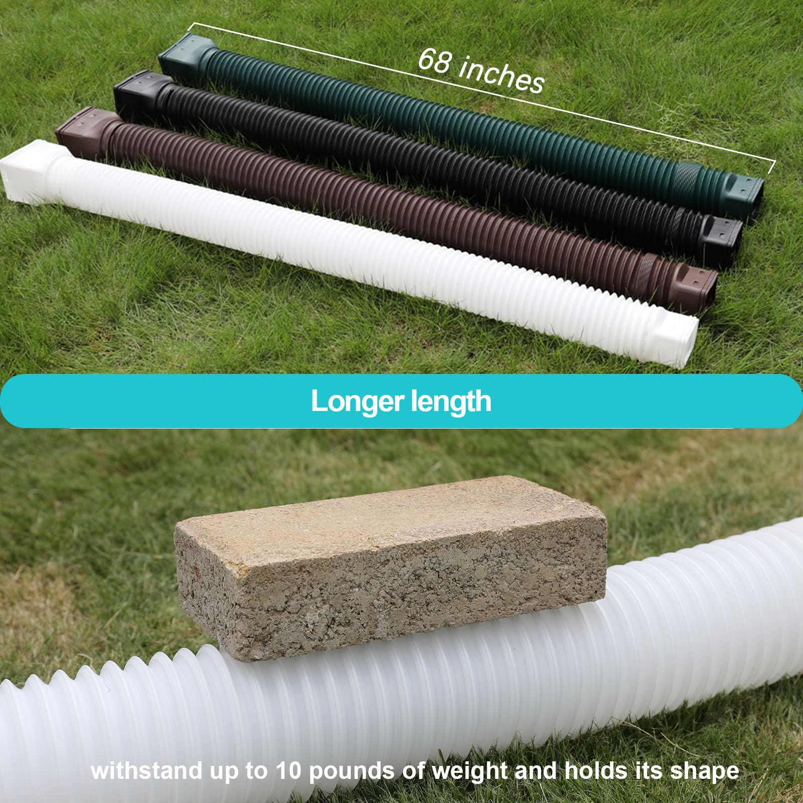 plusgutter White-2pack Rain Gutter Downspout Extensions Flexible, Drain Downspout Extender,Down Spout Drain Extender, Gutter Connector Rainwater Drainage,Extendable from 21 to 68 Inches