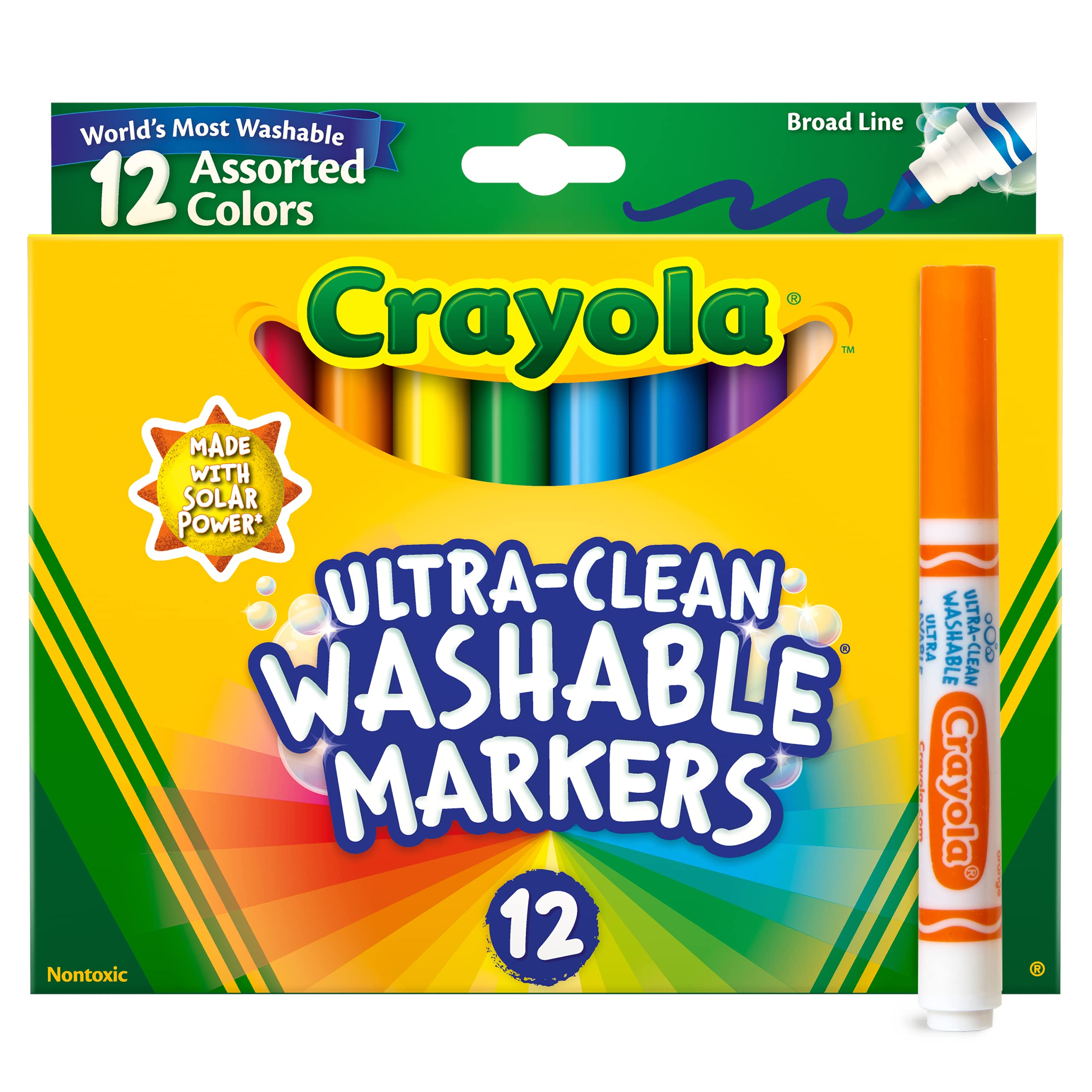 Crayola Broad Line Markers (12 Count), Washable Markers for Kids, Assorted, Back to School Essentials, Teacher Classrooms Must Have, School Supplies, 3+