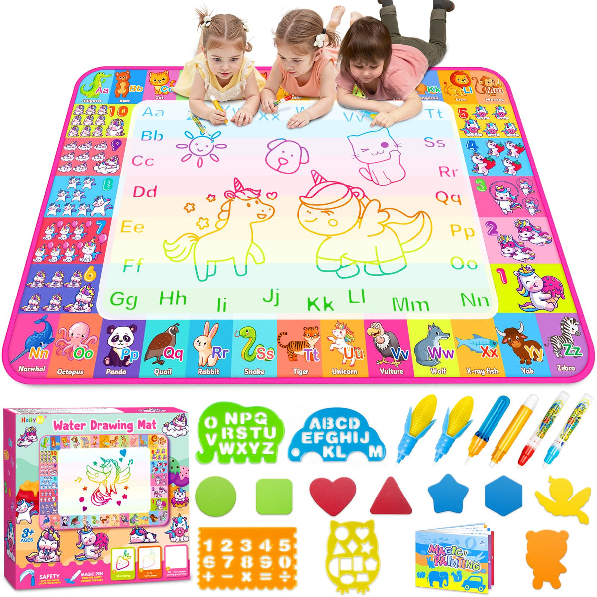 Aqua Water Doodle Matte – Kinder Zeichenmatte Kleinkind Lernspielzeug für 3 4 5 6 7 8 Jahre alte Jungen Mädchen Geschenke – Neonfarbene Matte Doodle Board Schreib Zeichenspielzeug Weihnachtsgeburtstagsgeschenke
