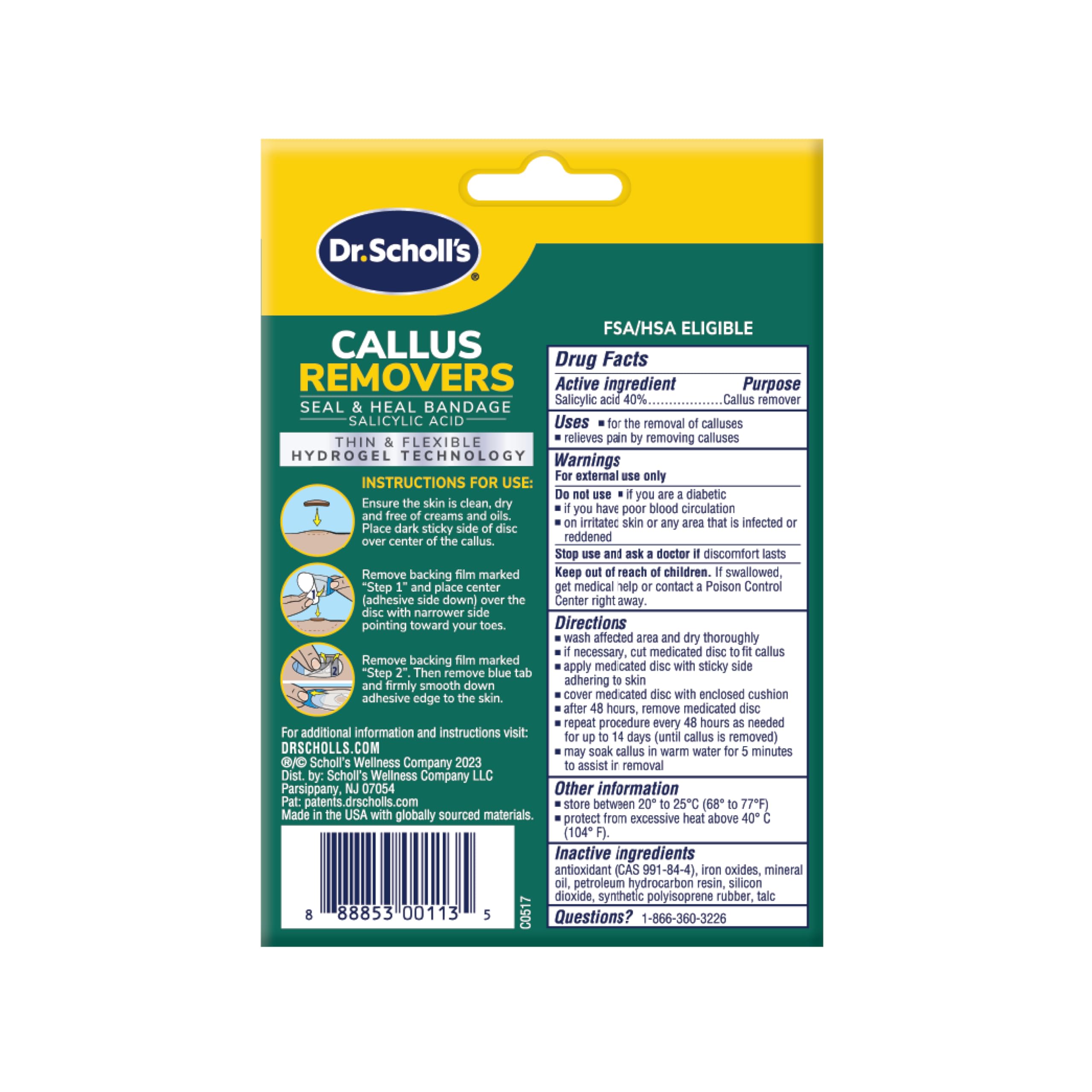 Dr. Scholl's CALLUS REMOVER Seal & Heal Bandage with Hydrogel Technology, 4ct // Removes Calluses Fast And Provides Cushioning Protection Against Shoe Pressure And Friction For All-Day Pain Relief