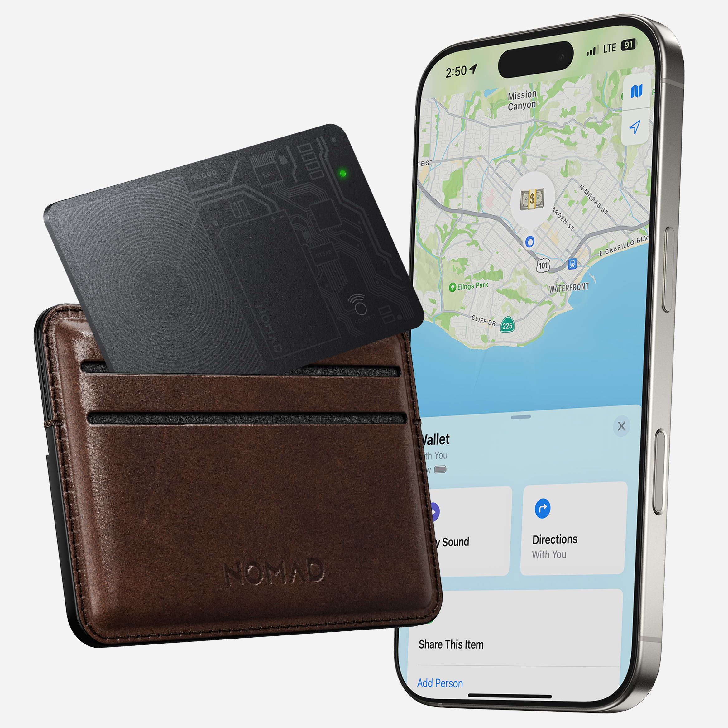 Nomad Tracking Card, Slim Card Tracker With IPX7 Waterproof and Dust Proof - Card Tracker for Wallet, Luggage & Passport, 5 Months Gps Tracker Long Battery Life, Rechargeable, Compatible with iOS Only