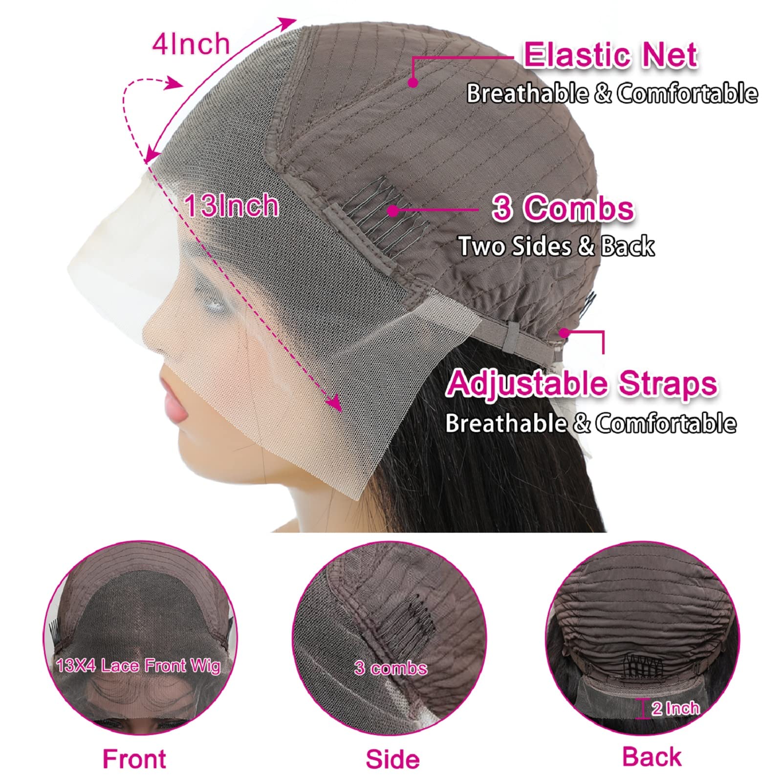 Straight Lace Front Wigs Human Hair 13x4 HD Transparent Lace Front Human Hair Wigs for Black Women Glueless Brazilian Virgin Hair Lace Frontal Wig 180% Density Pre Plucked with Baby Hair Hairline