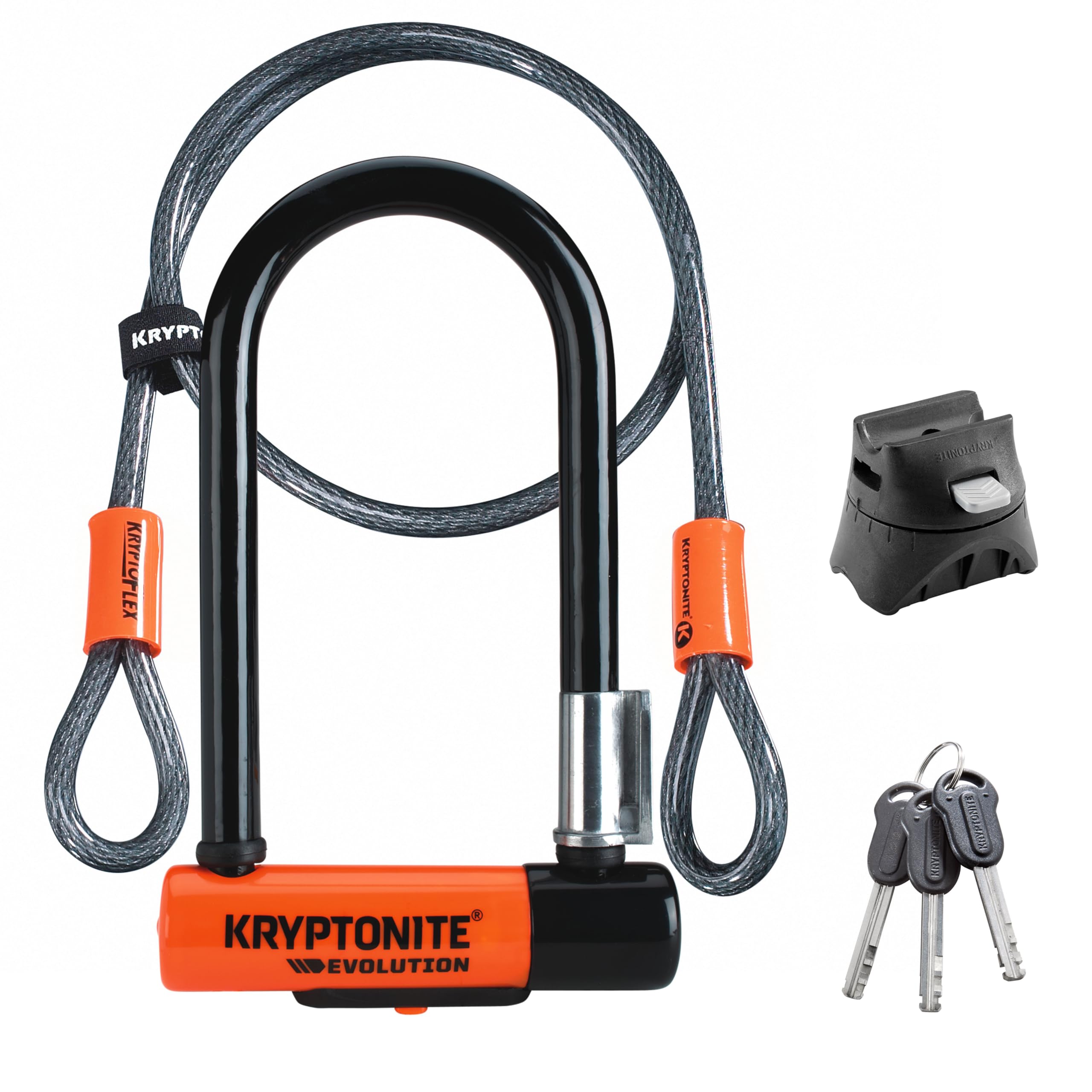 Kryptonite Evolution Mini-7 Fahrrad-Bügelschloss mit Kabel, Hochleistungs-Diebstahlschutz Fahrrad-Bügelschloss, 13 mm Bügel und 10 mm x 120 cm langes Sicherheitskabel mit Halterung und Schlüsseln