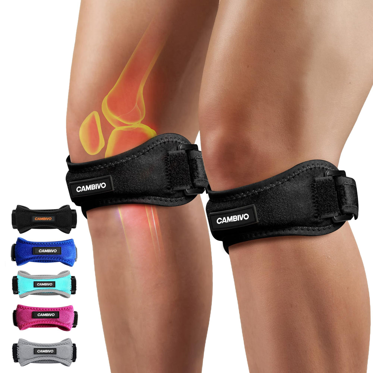 CAMBIVO Essential Series Knee Brace for Women and Men (2 Pack), Patella Tendon Support Straps for Knee Pain Relief, Running, Basketball, Hiking, Volleyball, Tennis, Squats (Black)
