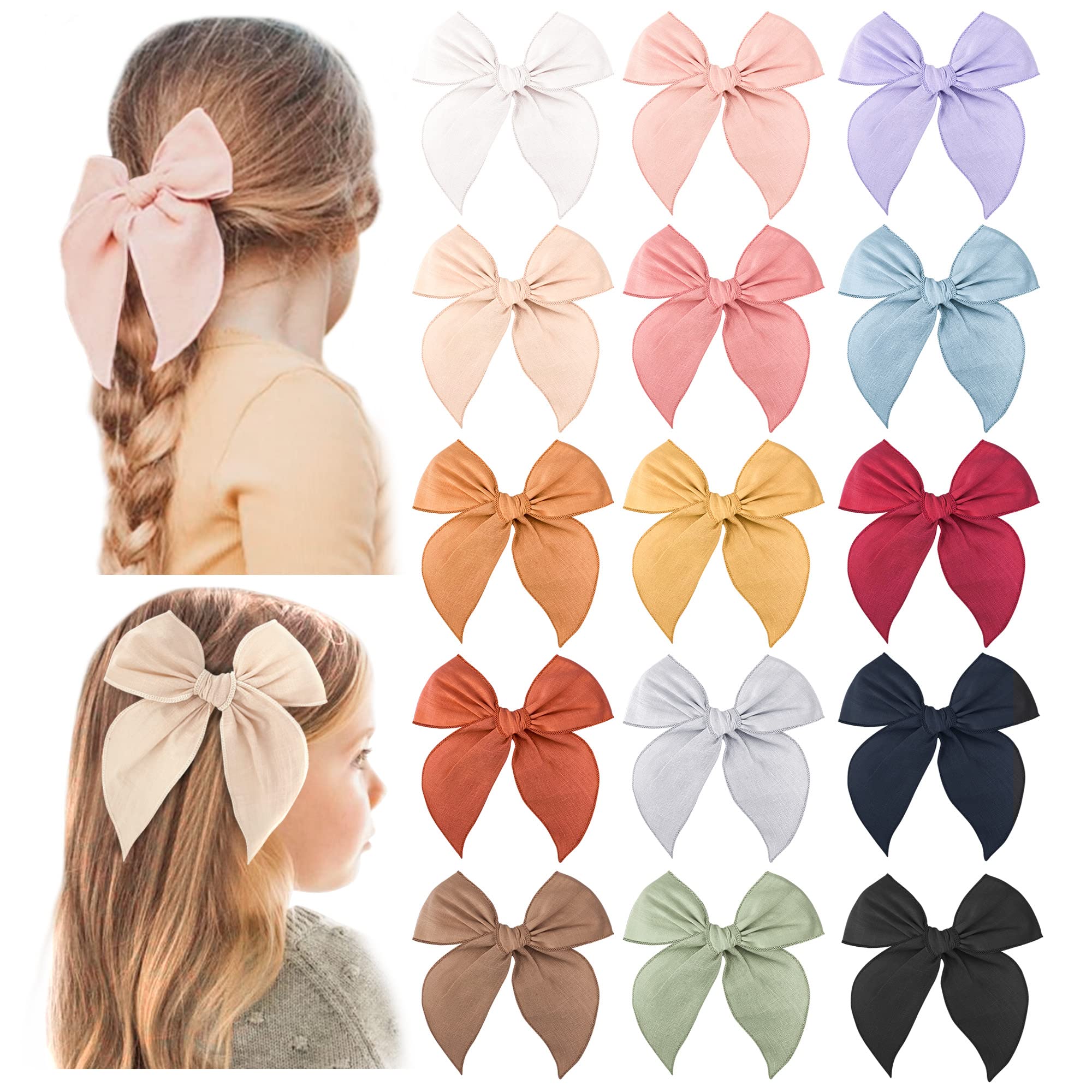 Niceye Fable Girls Hair Bows Cotton Linen Alligator Hair Clips or Little Girls Toddlers Kids Neutral Handmade Hair Accessories - 5.5" bow