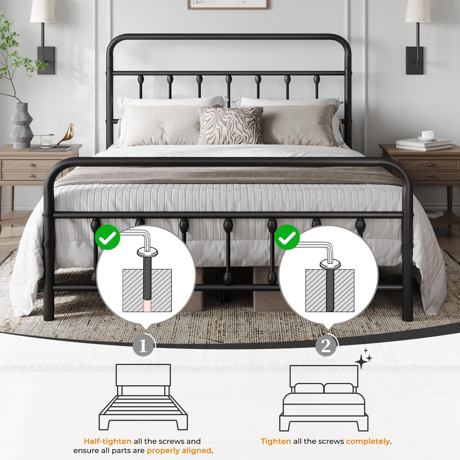 Yaheetech Classic Metal Platform Bed Frame Mattress Foundation with Victorian Style Iron-Art Headboard/Footboard/Under Bed Storage/No Box Spring Needed/Queen Size Black