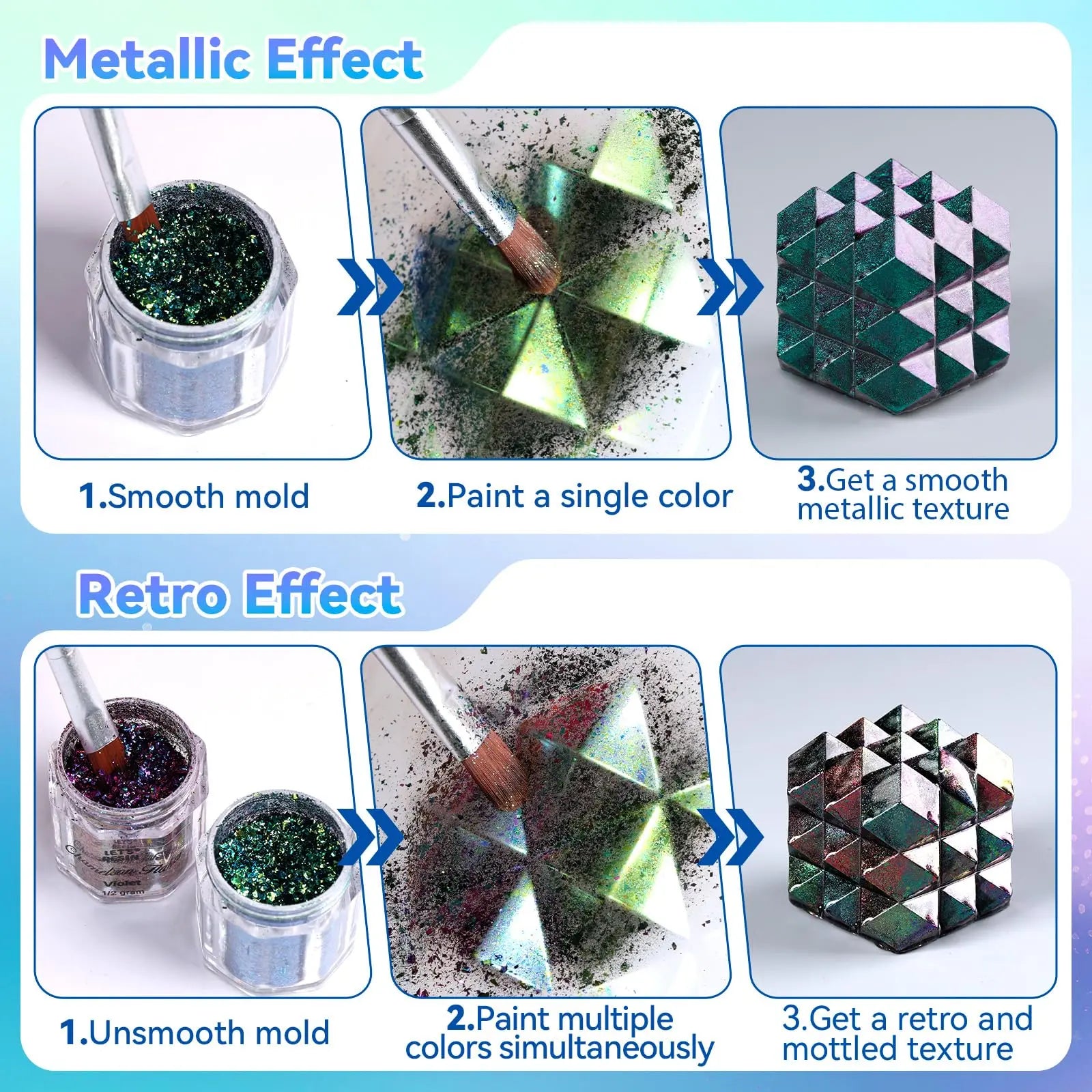 LET'S RESIN Chameleon Flakes, Resin Supplies -Intense Color Shift Pigment Powder for Resin Molds/Tumblers, Chrome Powder Pigment for Christmas Nail Art/Paint/Soap Making
