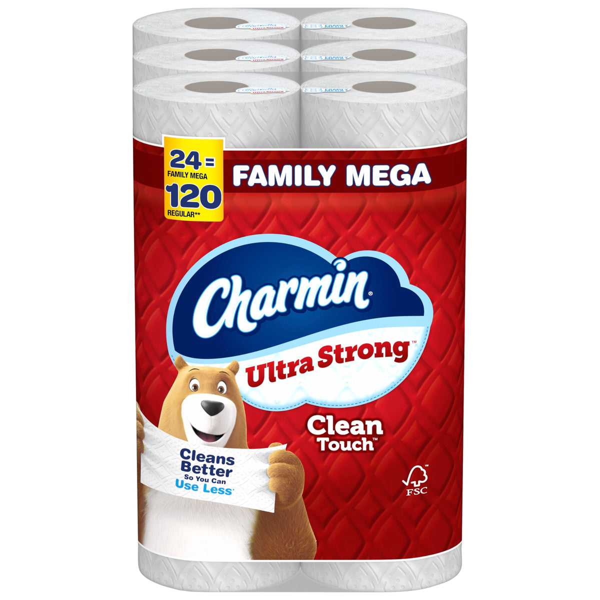 Charmin Ultra Strong Clean Touch Toilettenpapier, 24 Family Mega Rollen = 120 normale Rollen