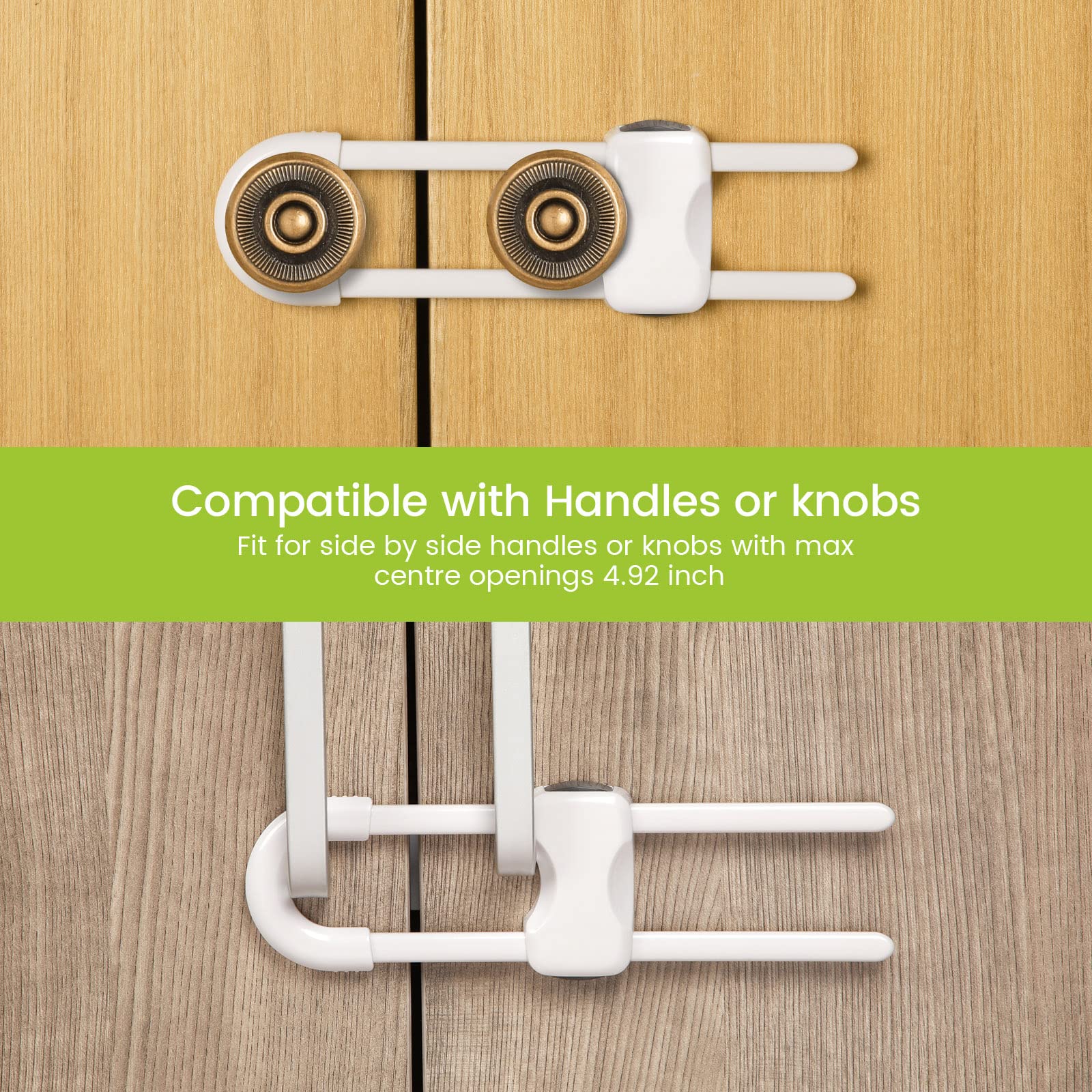 Jetec 10 Pieces Cabinet Locks for Babies, U-Shaped Proofing Drawers Safety Child Locks Adjustable, Easy to Use Childproof Latch for Knob Handle on Kitchen Door Storage Cupboard Closet (White)