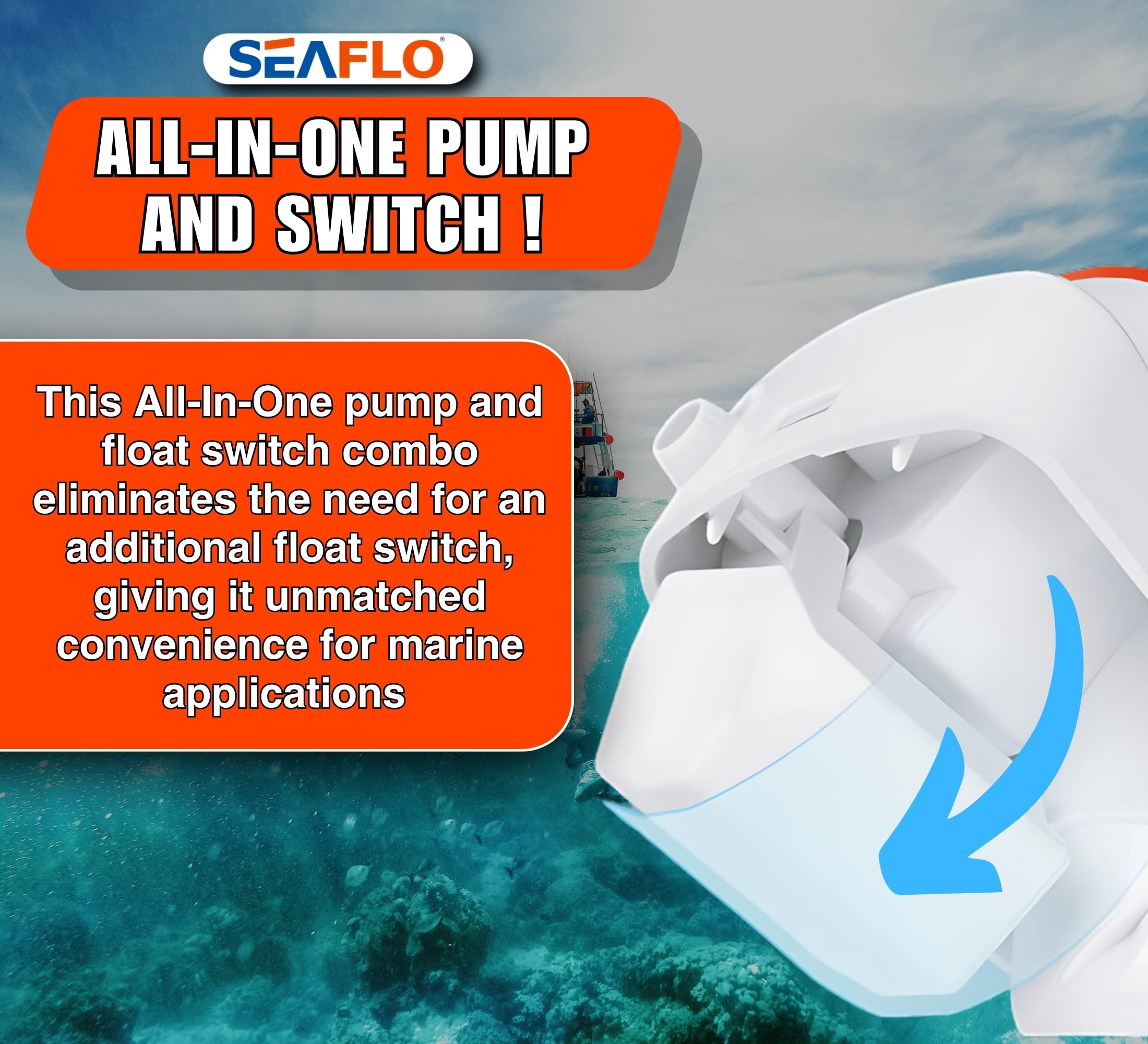 SEAFLO 06 Series Automatic Submersible Bilge Pump - 750GPH, 12V, 3/4" Outlet, 4-Year Warranty! All-in-One Pump and Float Switch, Snap-Off Strainer, Compact for Marine Boat Yacht, CE Rohs Certified