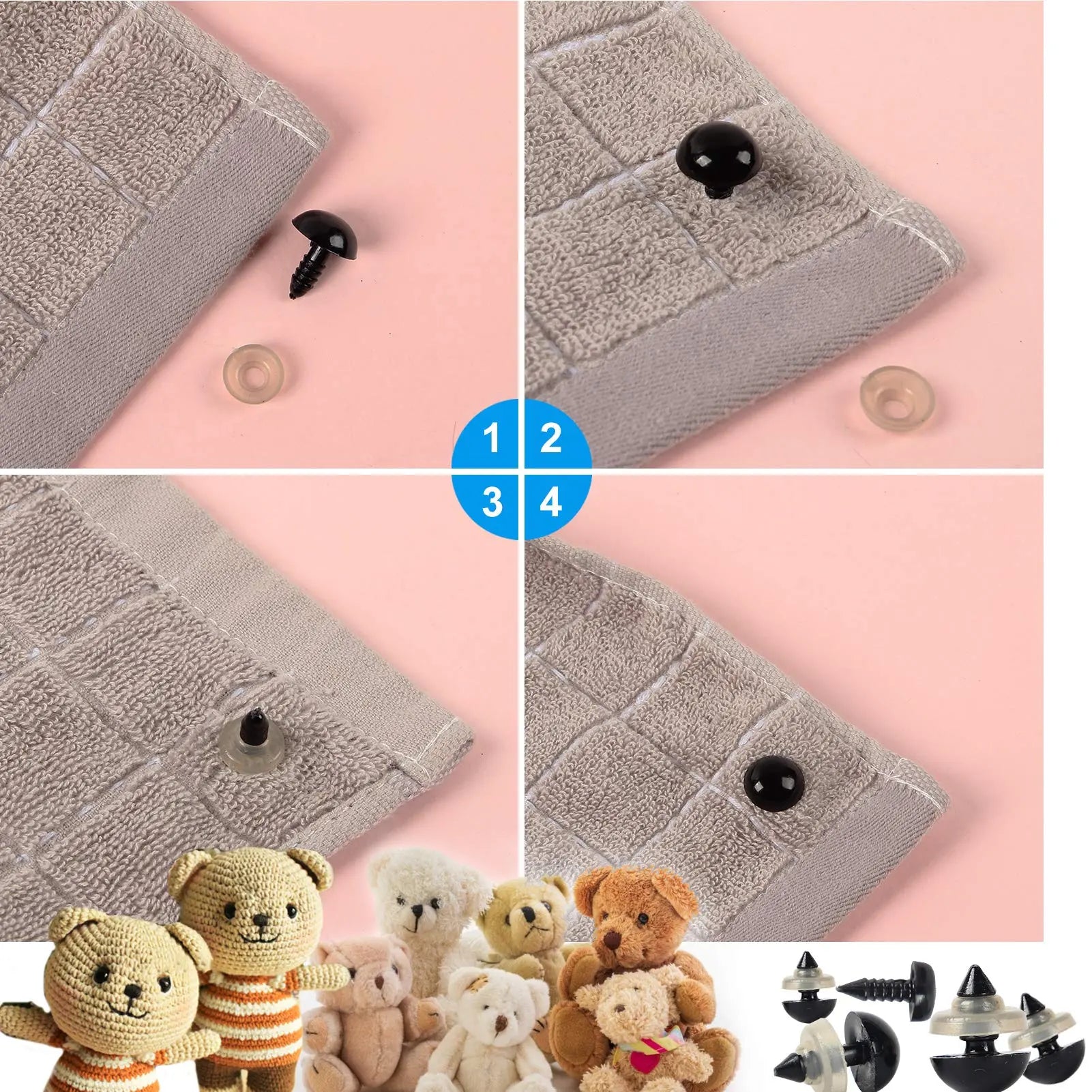 Yexixsr 566PCS Safety Eyes and Noses for Amigurumi, Stuffed Crochet Eyes with Washers, Craft Doll Eyes and Nose for Teddy Bear, Crochet Toy, Stuffed Doll and Plush Animal (Various Sizes)