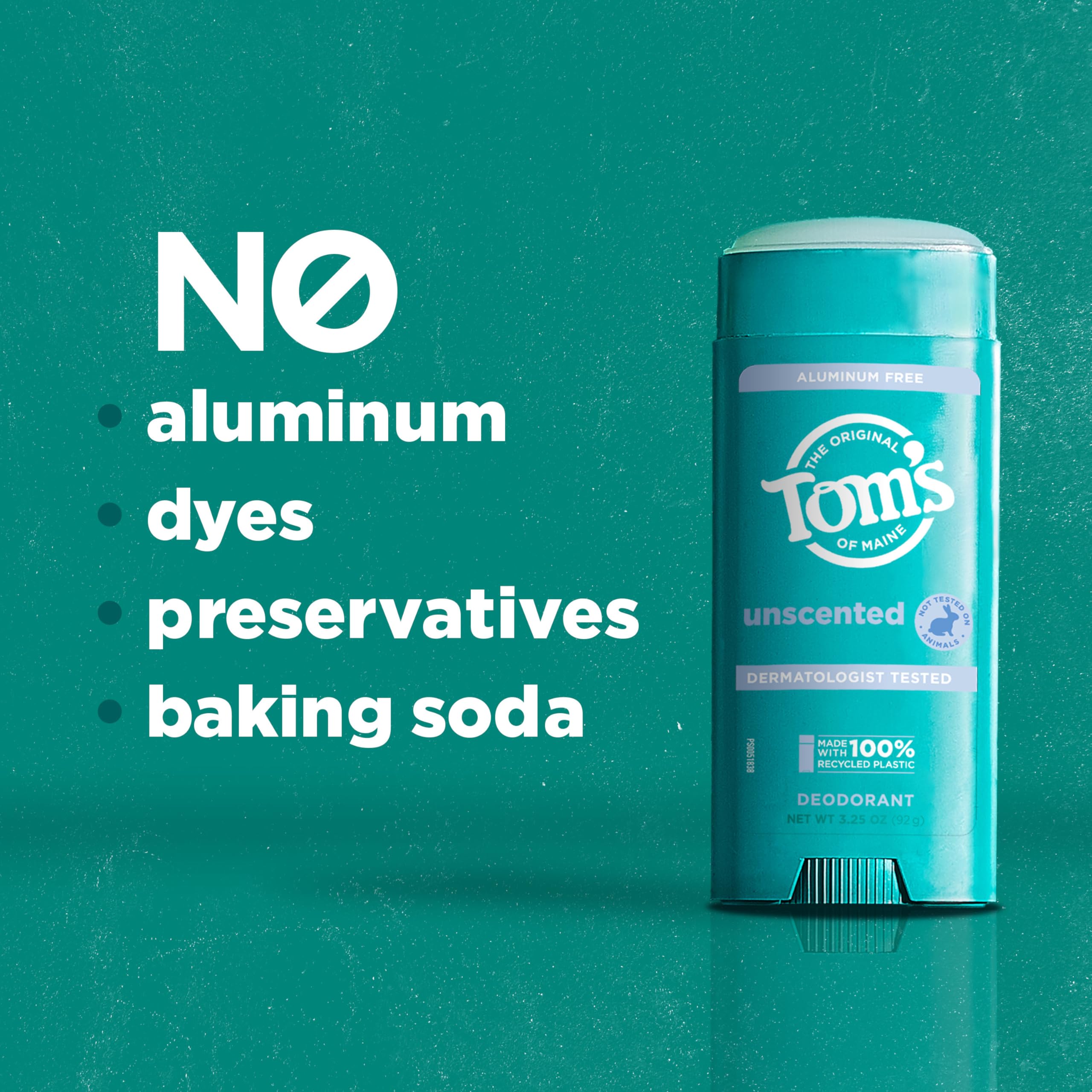 Tom’s of Maine Unscented Aluminum Free Natural Deodorant For Women & Men | Goes on Clear | Odor & Wetness Protection | Naturally Derived and Moisture-Locking Ingredients | 3.25 oz (2 Pack)