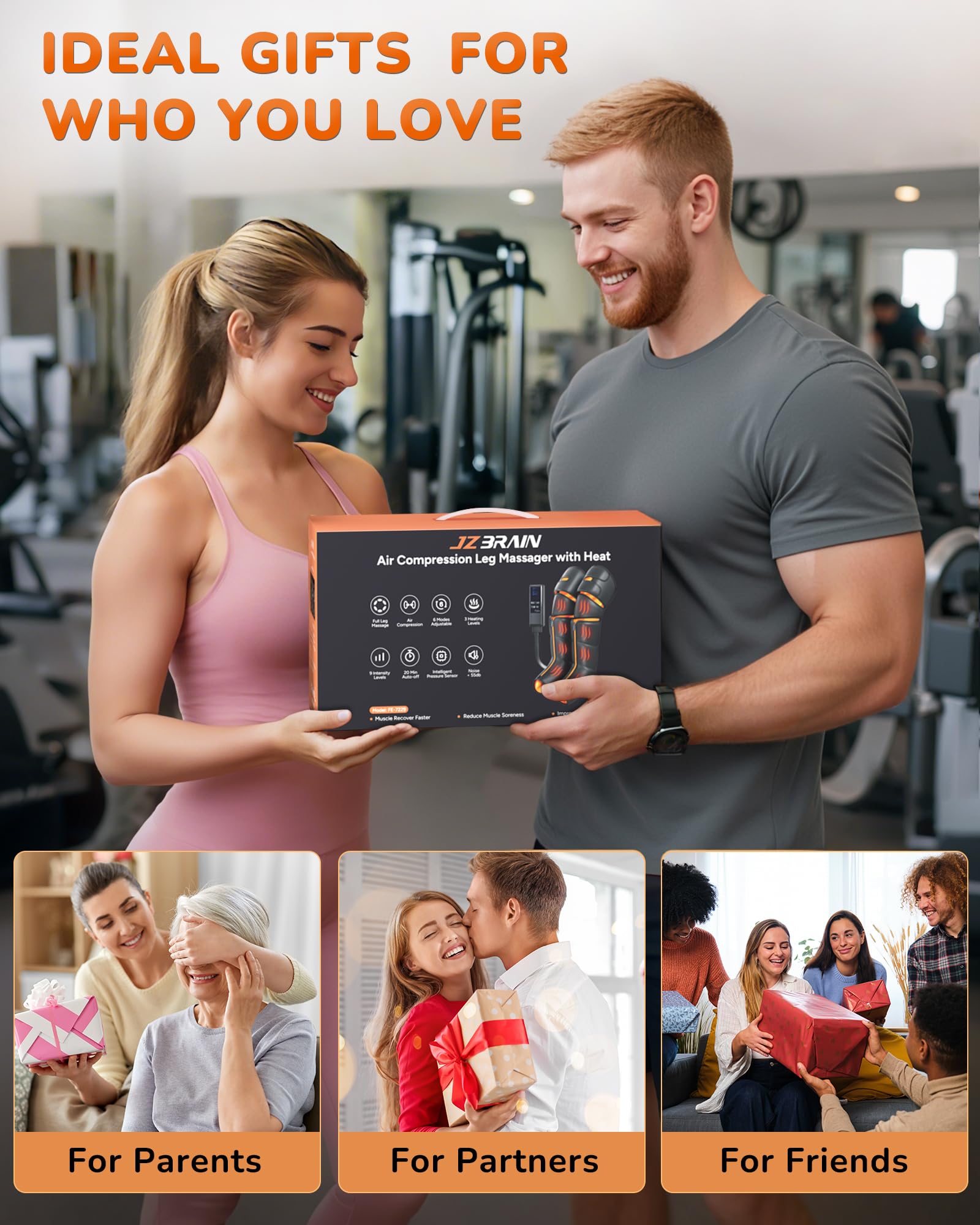JZBRAIN Leg Massager with Heat and Compression : Sequential Compression Boots with 6 Modes, 9 Intensity and 3 Heat – Leg Massager for Circulation and Pain Relief - Gifts for Mom,Dad,Seniors,Him,Her