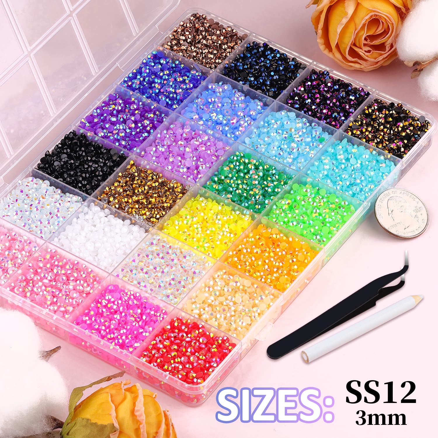 30000Pcs Resin Jelly Rhinestones for Bedazzling, Mixed-Color 3mm Flatback Gems for Diamond Art, Bedazzler Kit with 3Pcs 10ml B7000 Jewelry Glue for Crafting Crafts Book Shoes Nail Art