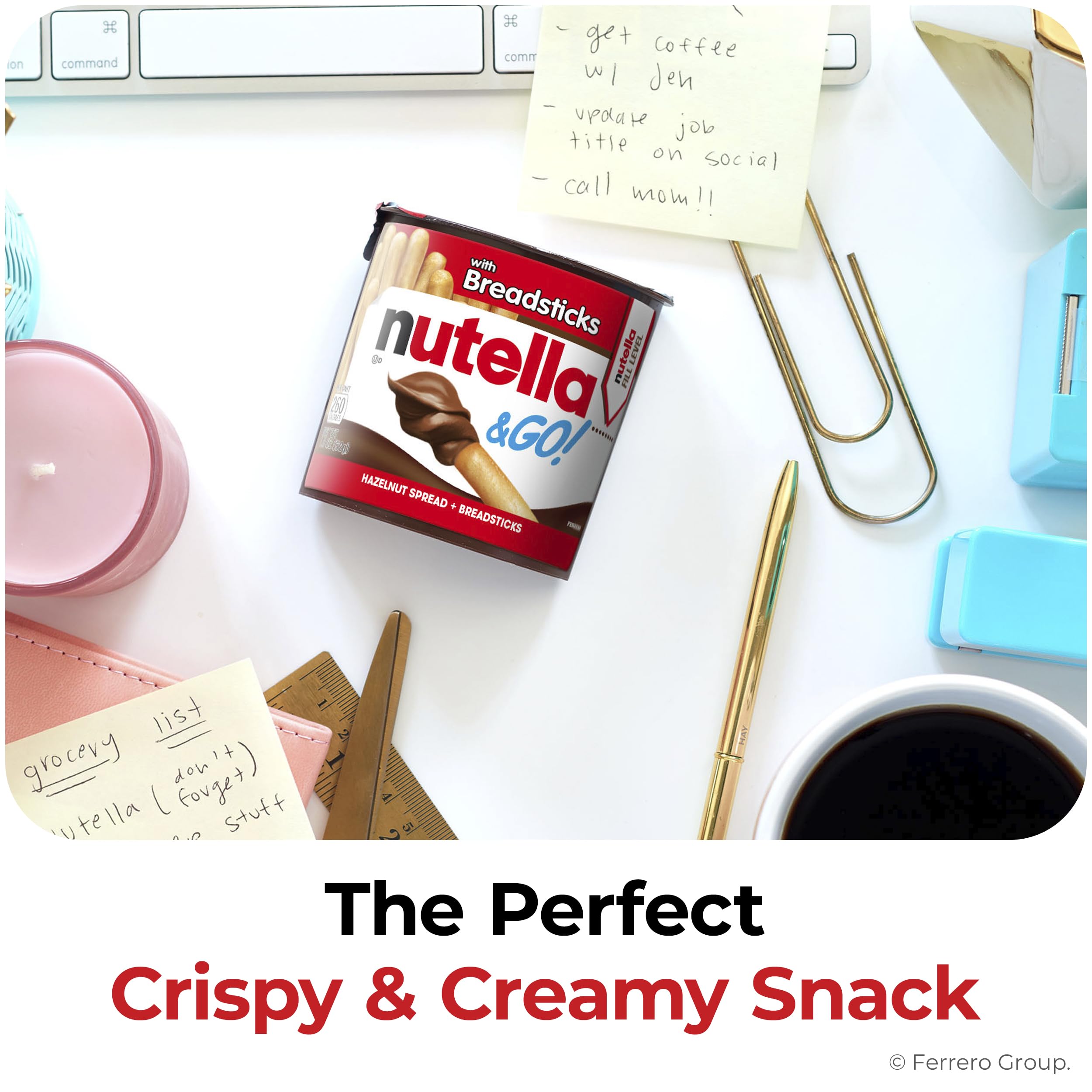 Nutella & GO! Bulk 24 Pack, Hazelnut and Cocoa Spread with Breadsticks, Stocking Stuffers, Snack Cups, 1.8 oz Each​