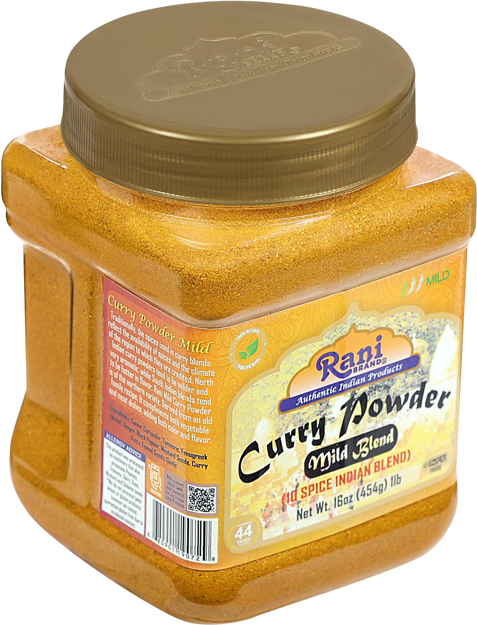 Rani Curry Powder Mild (10-Spice Authentic Indian Blend) 1lb (454g) PET Jar ~ All Natural | Salt-Free | NO Chili or Peppers | Vegan | No Colors | Gluten Friendly | NON-GMO | Kosher | Indian Origin