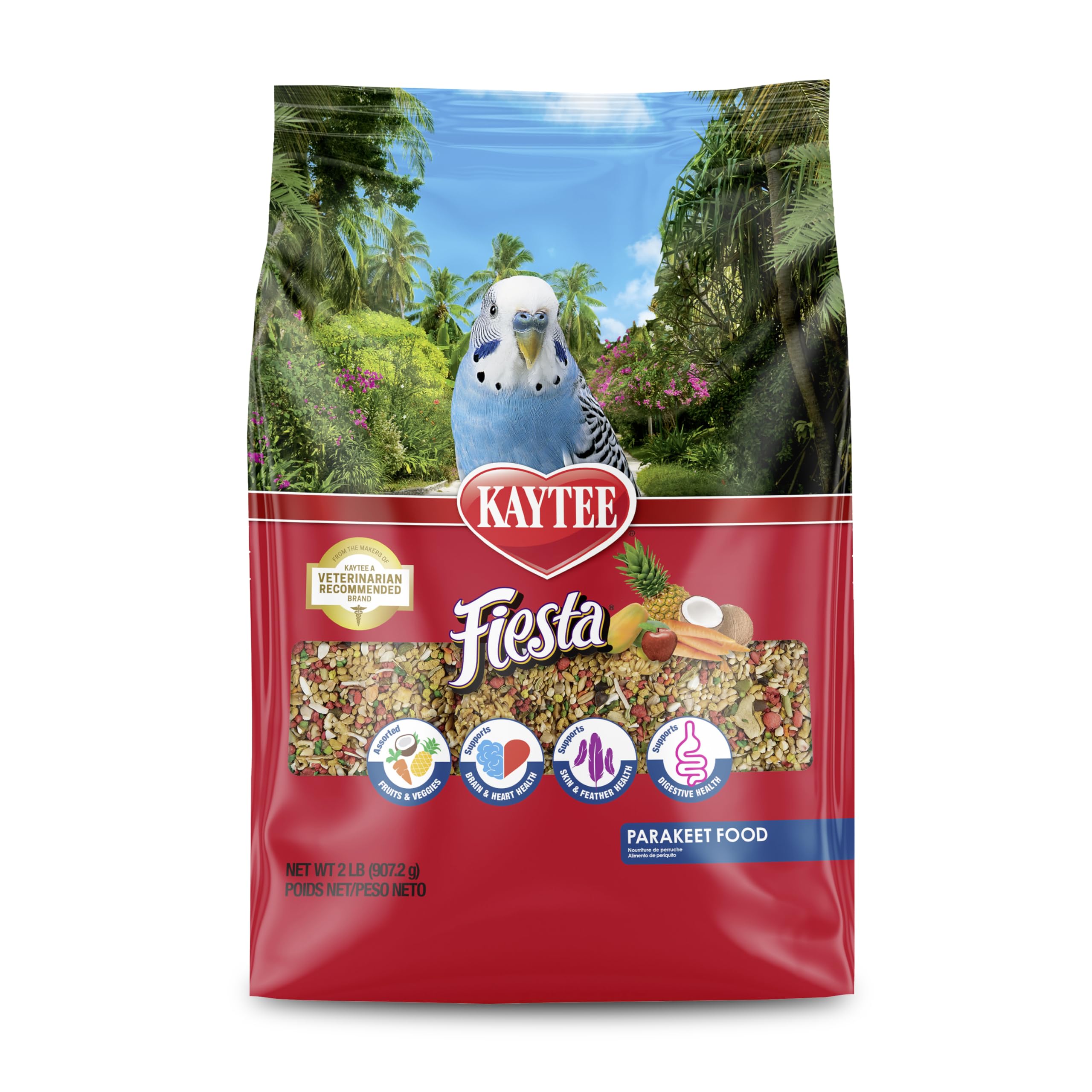 طعام البادجي فييستا من Kaytee، مزيج مغذٍ وممتع، يدعم صحة الجلد والريش والجهاز الهضمي والدماغ والقلب، 2 رطل