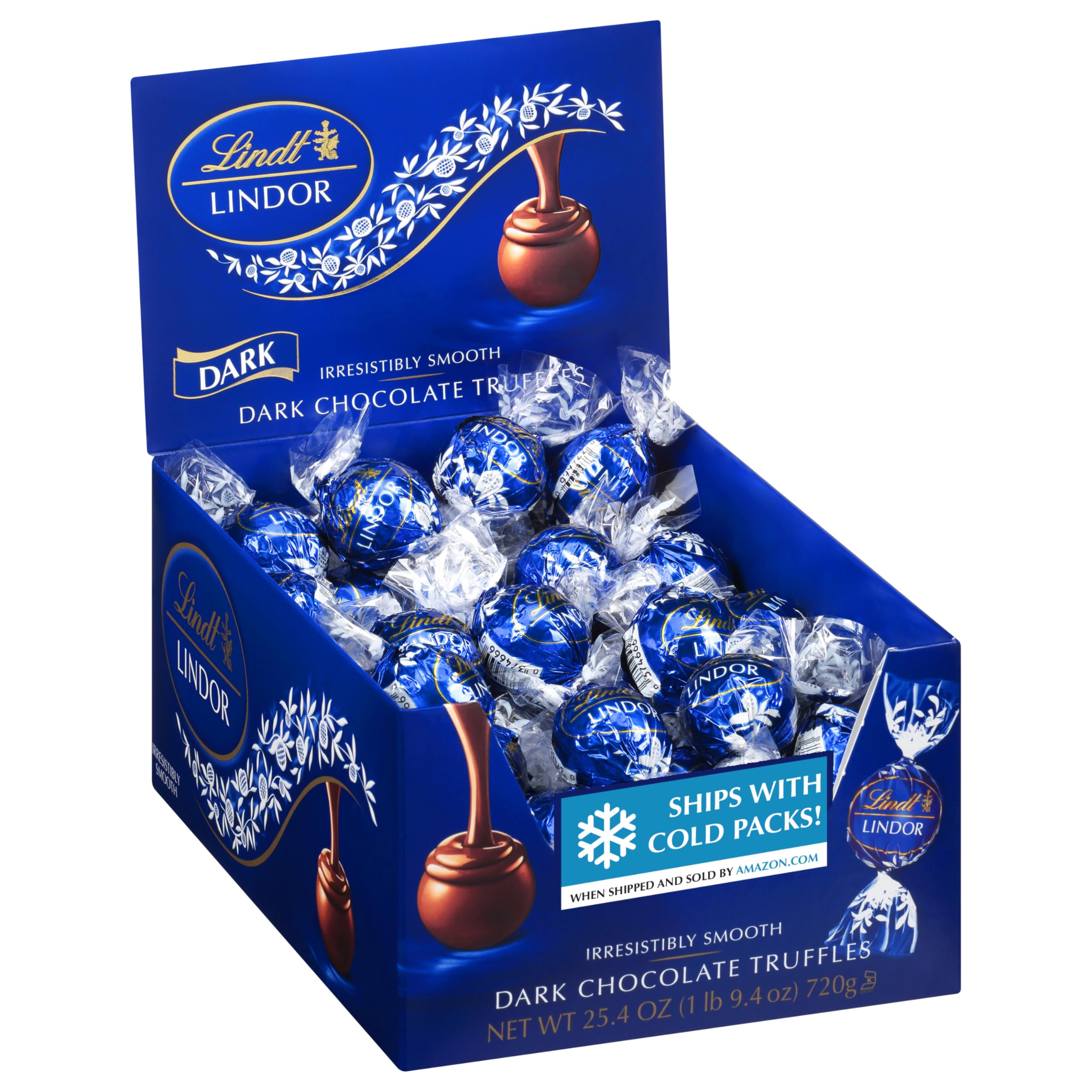 Lindt LINDOR Zartbitterschokoladen-Trüffel, Zartbitterschokolade mit zartschmelzendem Trüffelkern, 720 g, 60 Stück